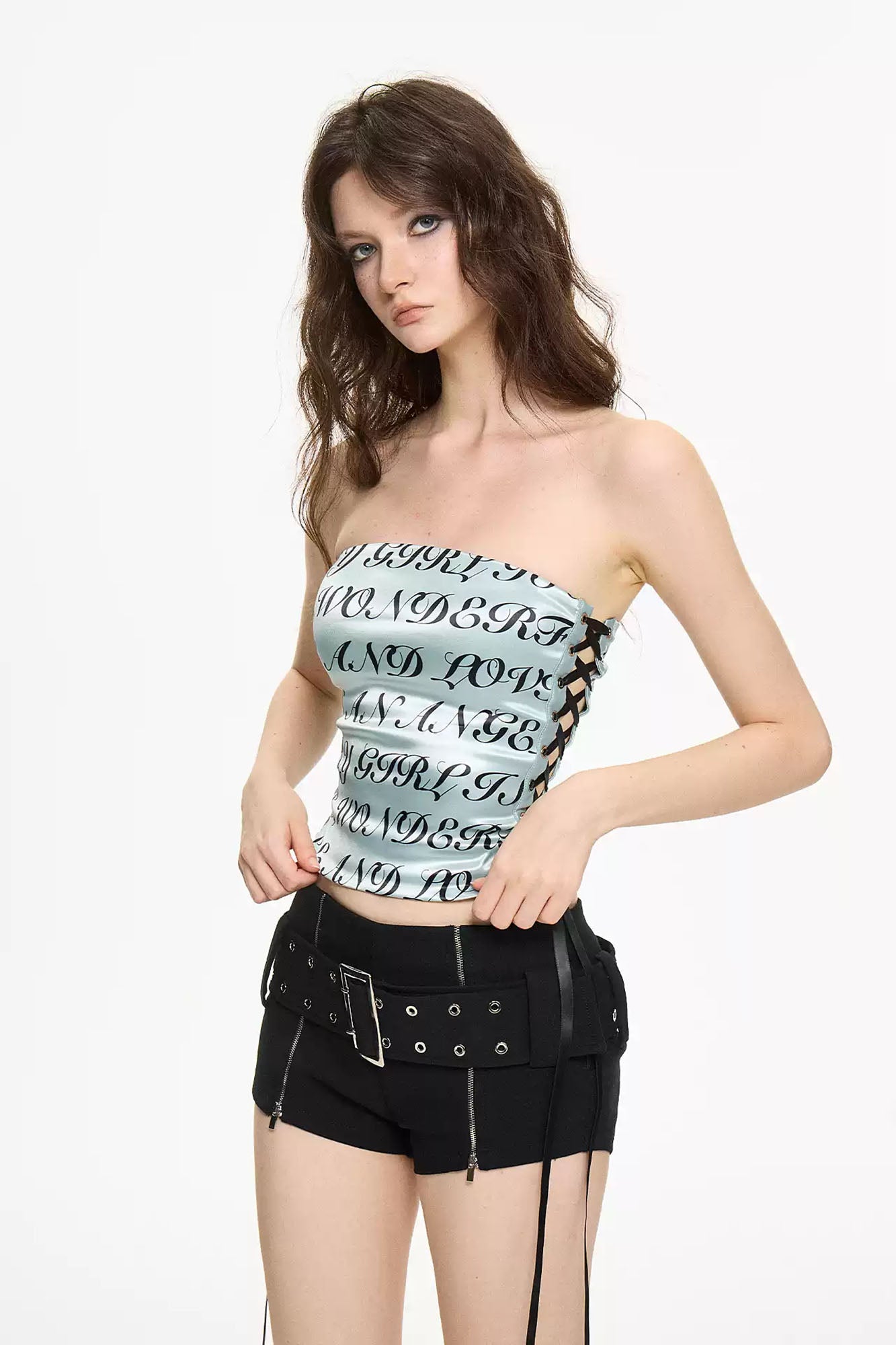 AE30 SAINT Graphic Bandeau Lace-Up Tank Top
