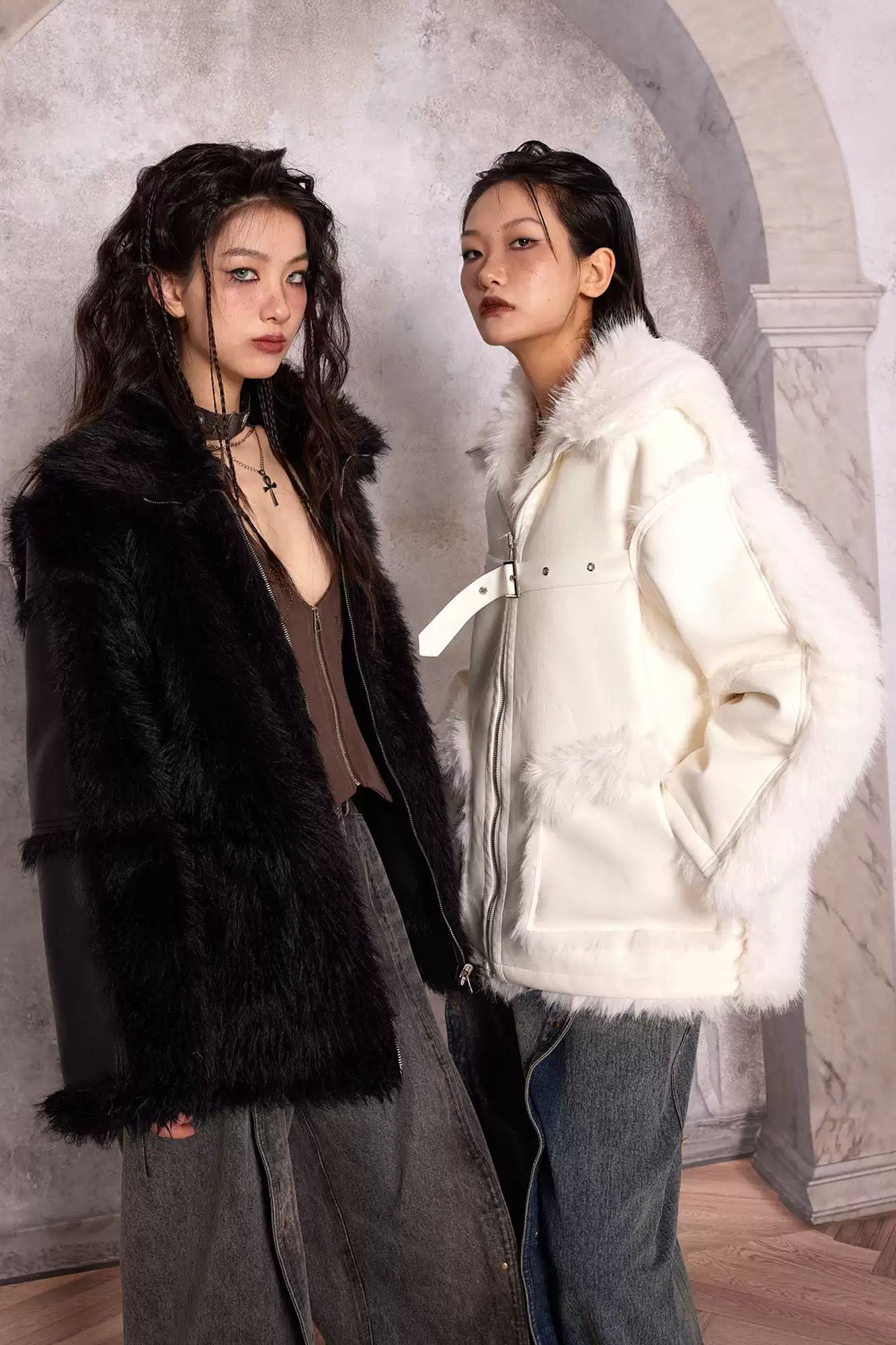 WHYNOTDANCE Reversible Faux Fur PU Jacket