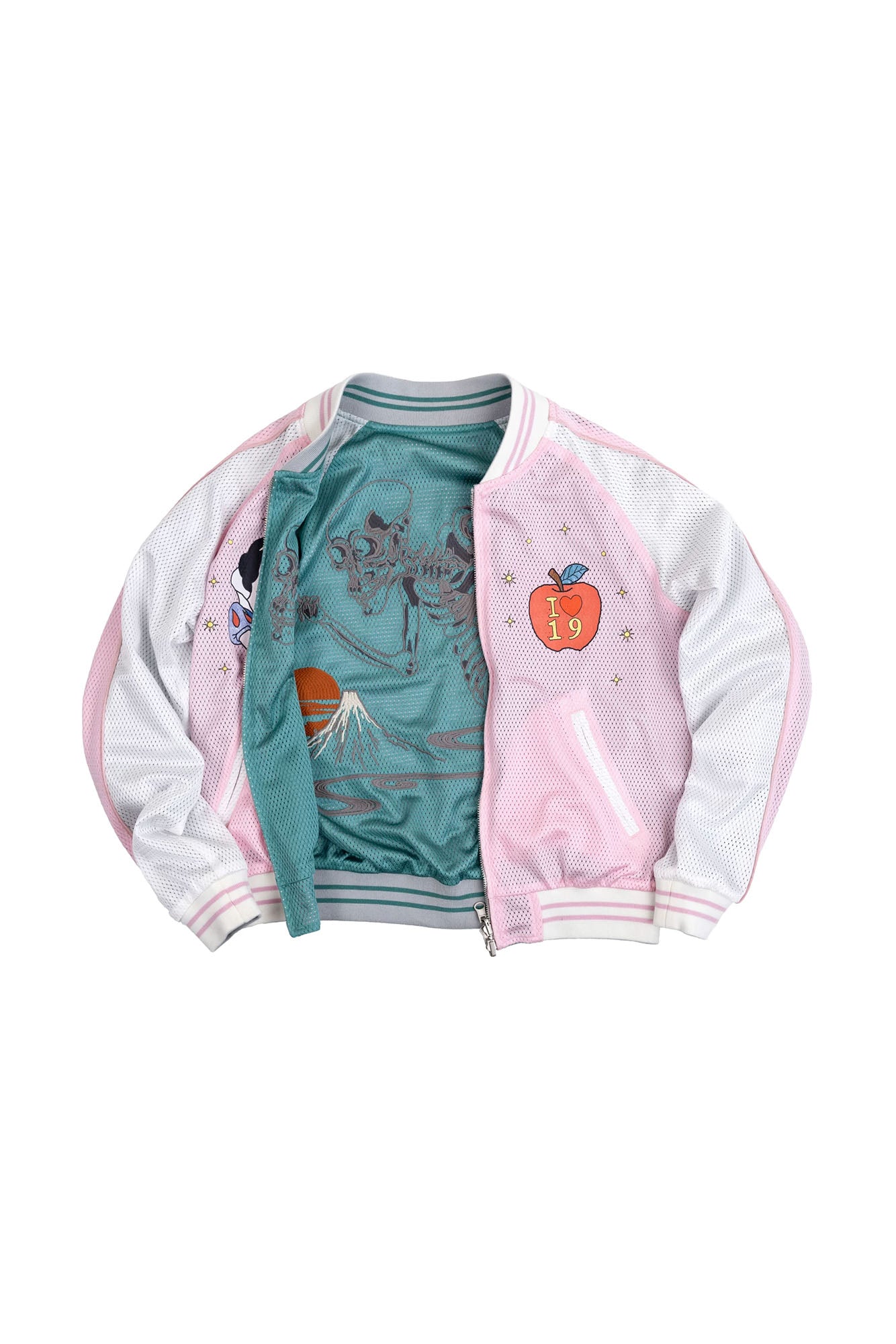NIANJIUYIKOUER Reversible Fairytale Graphic Mesh Bomber Jacket