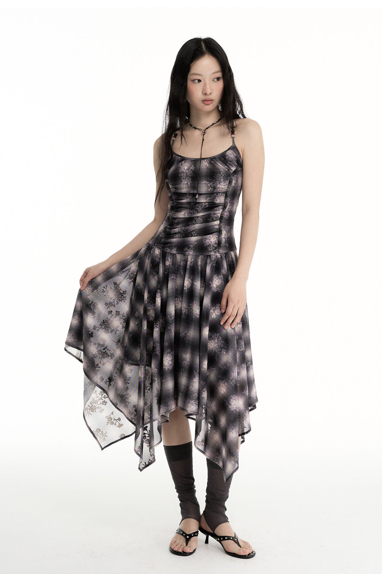 CONFUN Asymmetrical Plaid Midi Dress