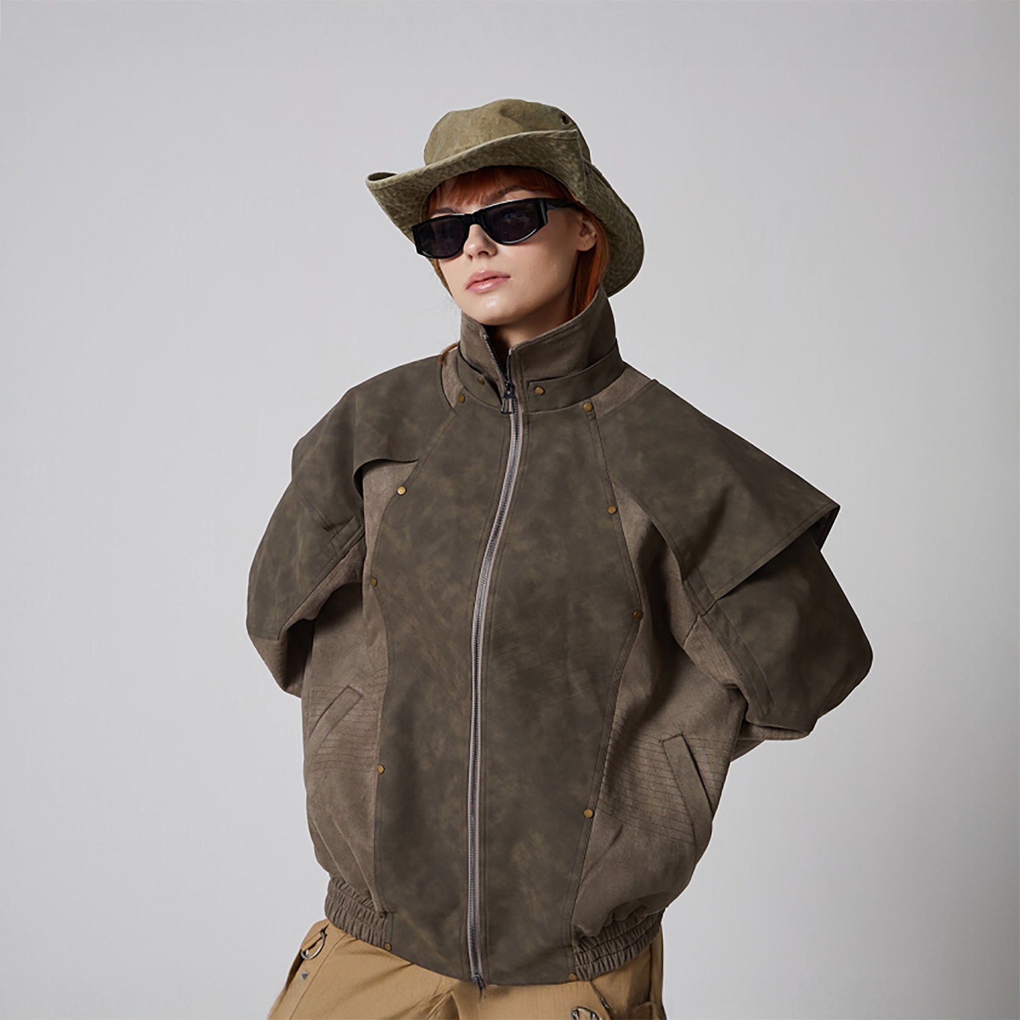 ERROR CODE ROBOT Armored Layered PU & Suede Panel Jacket