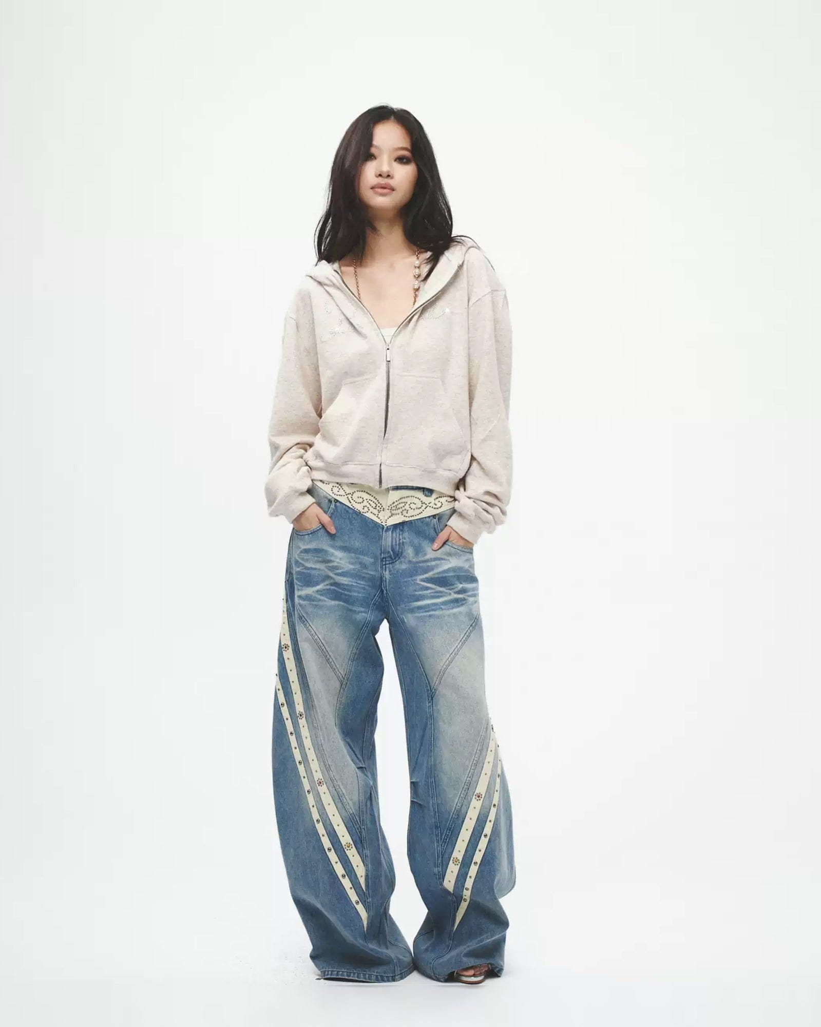 FAYCHUI Diamond Diva Wool-Blend Zip-Up Hoodie