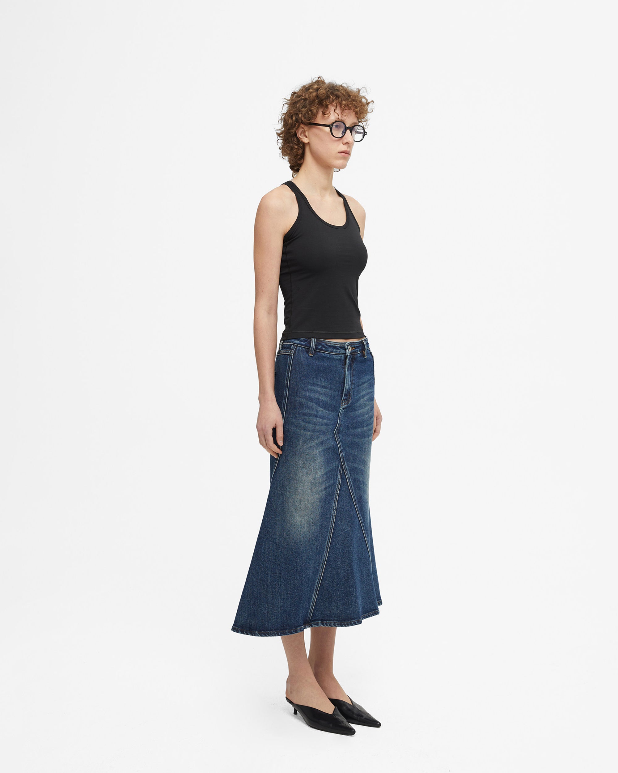 COMMAND N Washed Mermaid Denim Midi Skirt