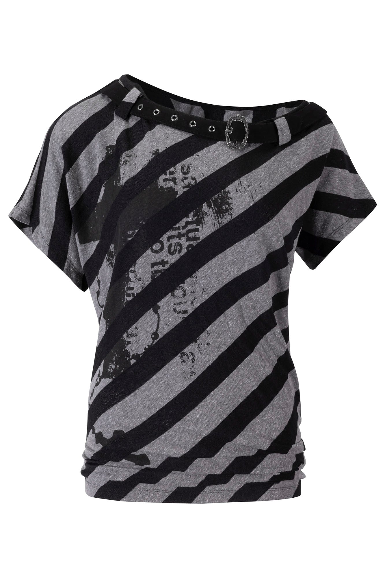 CESTNOUS Asymmetrical Off-Shoulder Stripe Tee