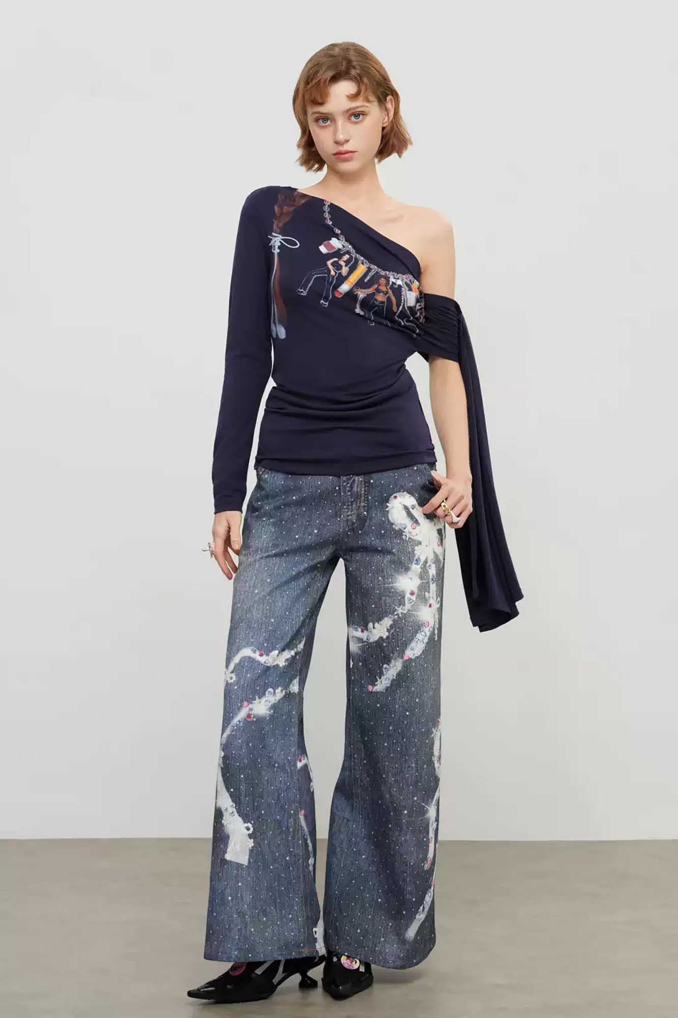 SOFITTE Distressed Paint-Splatter Wide-Leg Jeans
