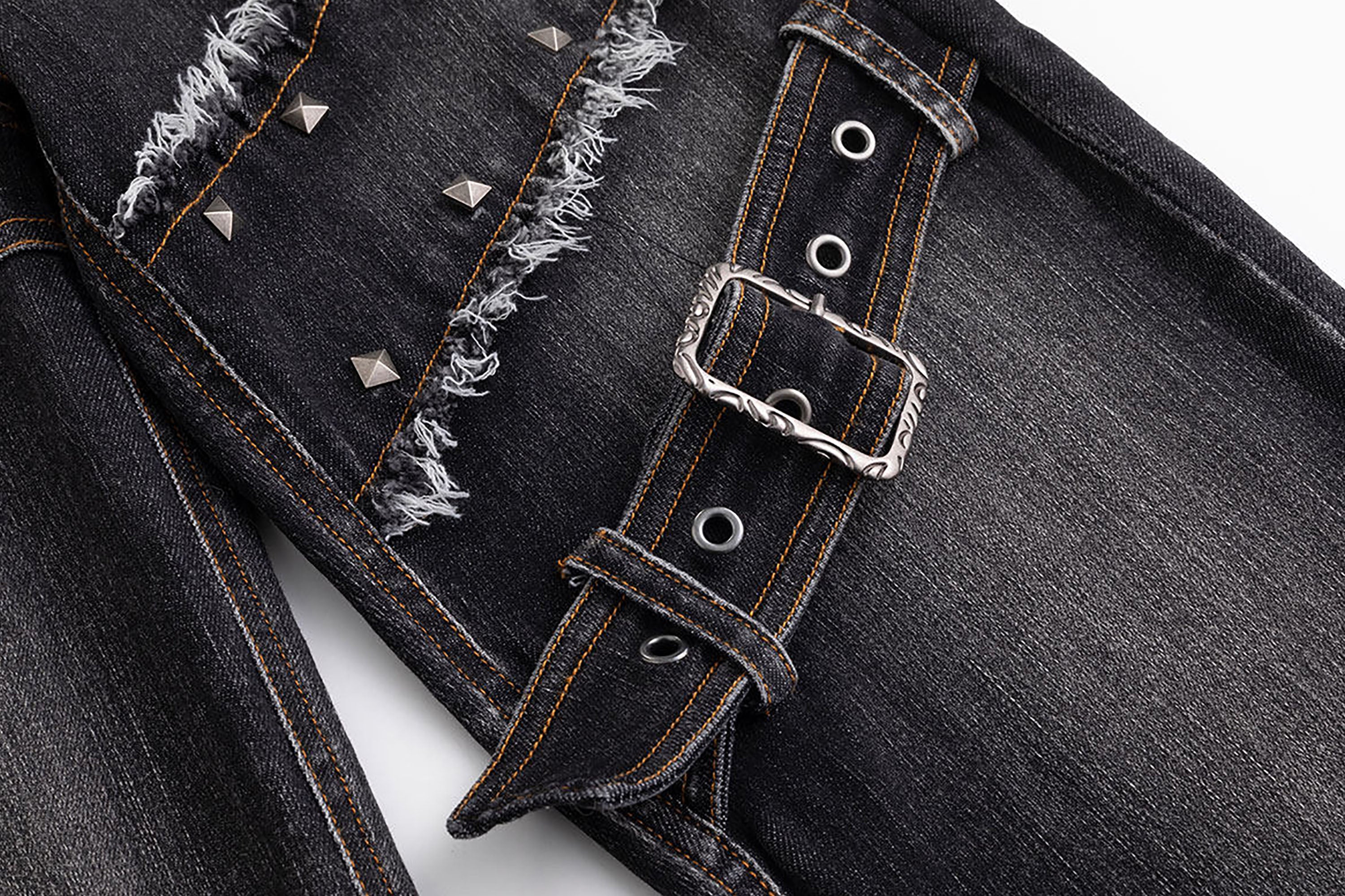 CESTNOUS Asymmetrical Frayed Distressed Jeans