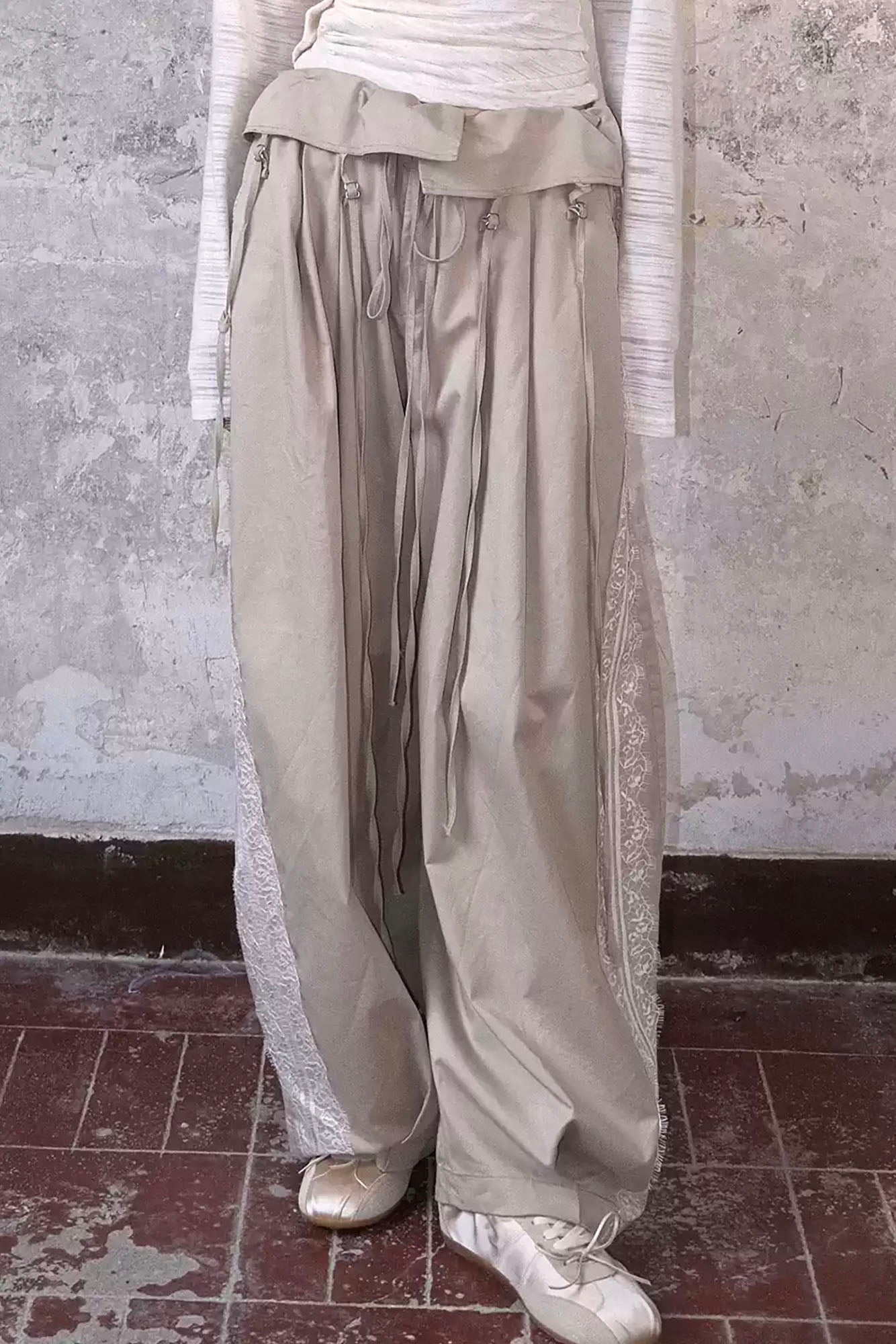 WHYNOTDANCE Lace-Trim Tencel-Blend Oversized Pants