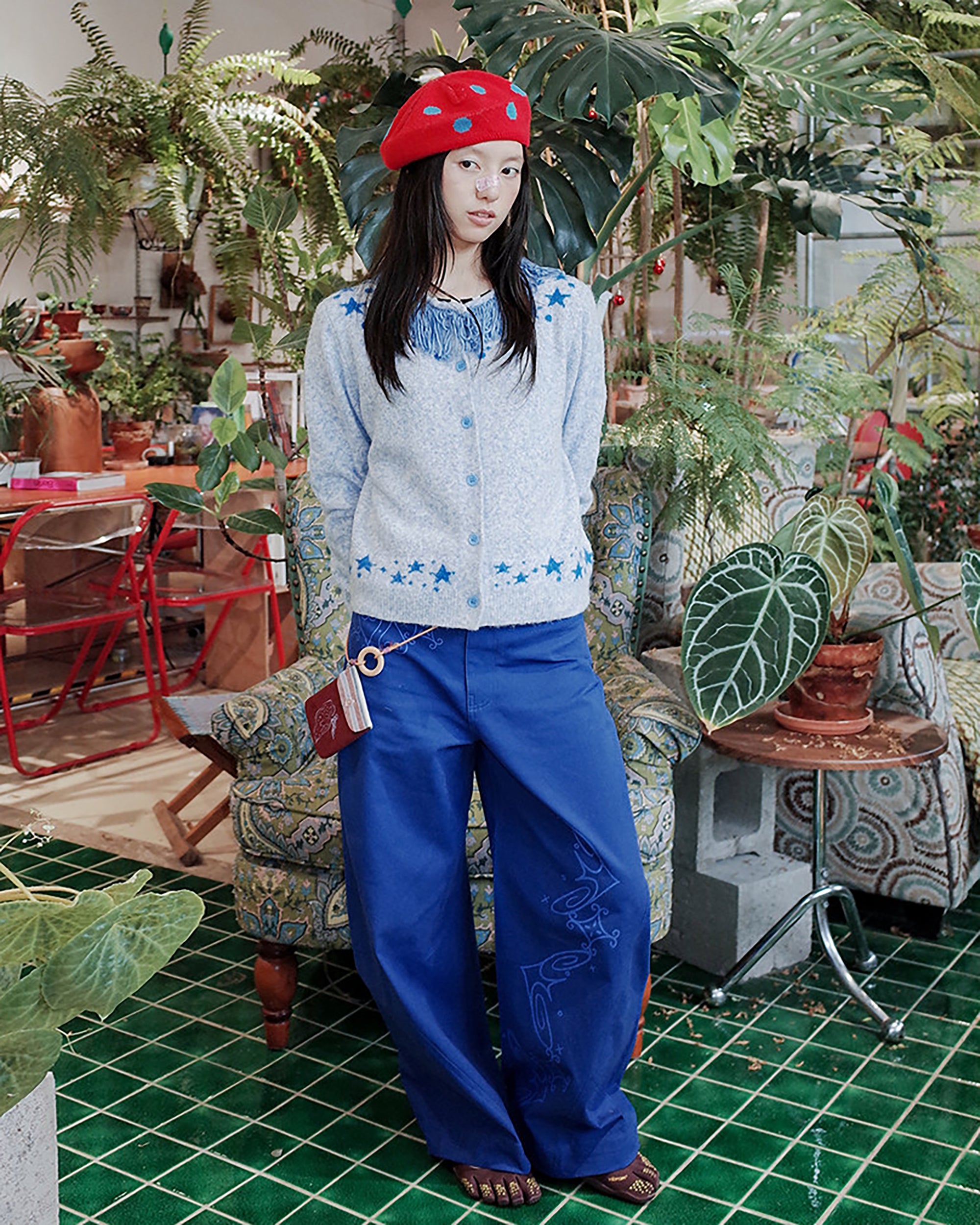 UNSOCIAL NIGHT Modern Graphic Barrel Pants Klein-Blue