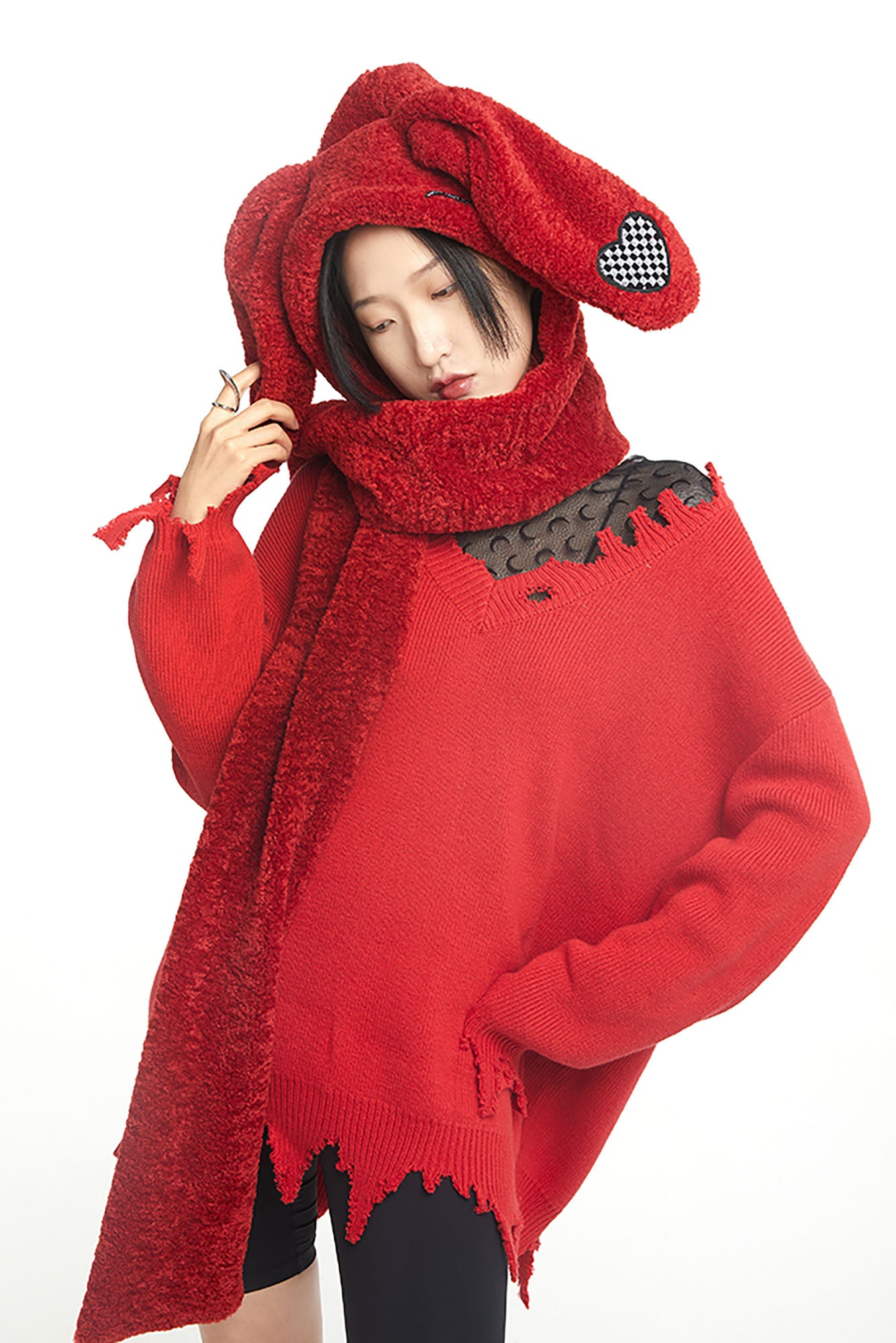 WHYNOTDANCE Plush Bunny-Ear Hooded Scarf