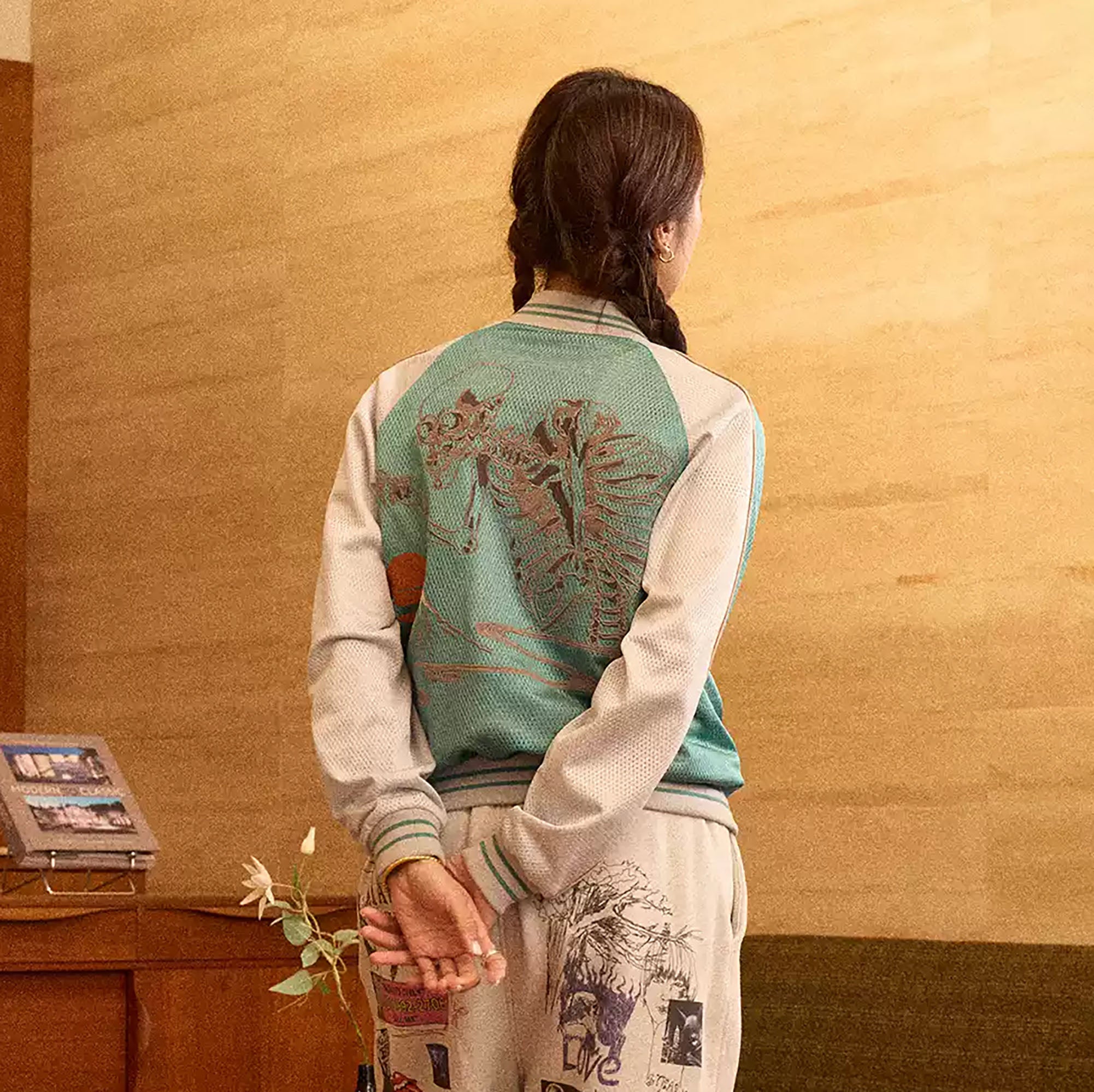 NIANJIUYIKOUER Reversible Fairytale Graphic Mesh Bomber Jacket