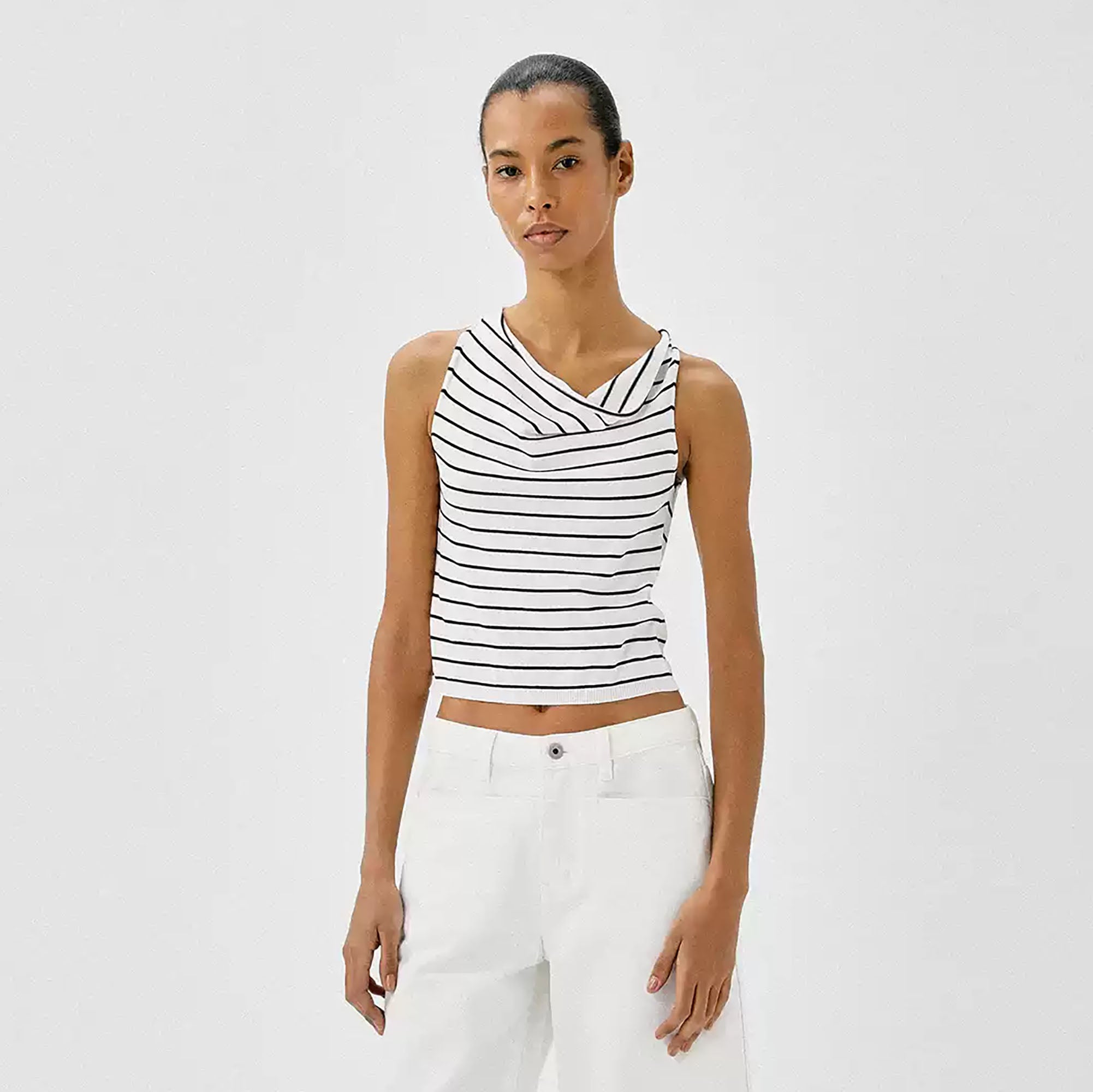 COMMAND N Striped Tencel-Blend Cowl Neck Vest
