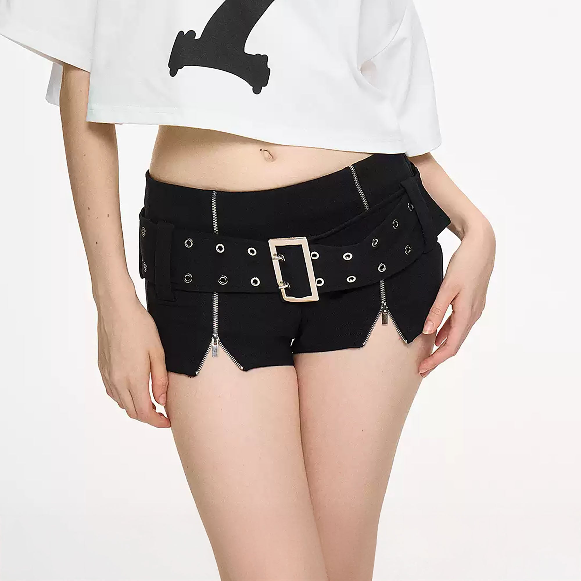 AE30 SAINT Zippered Low-Rise Split-Hem Stretch Shorts