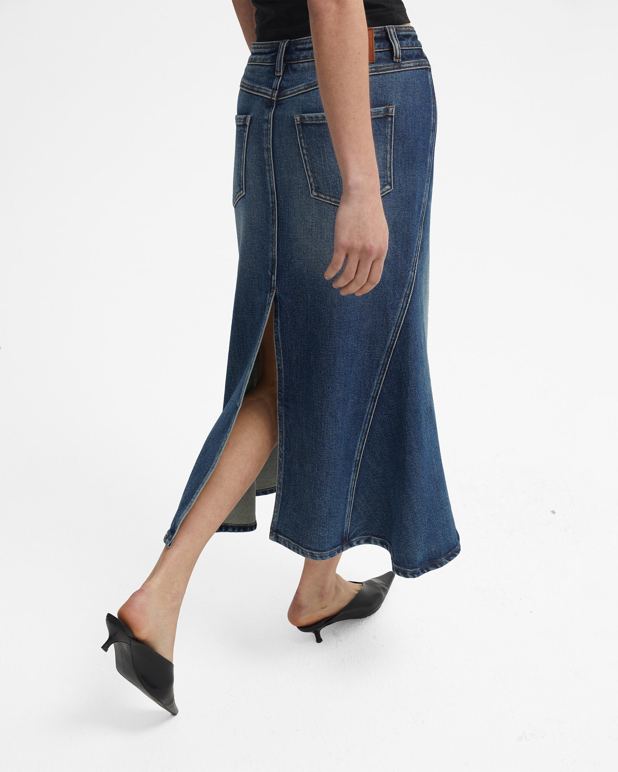COMMAND N Washed Mermaid Denim Midi Skirt