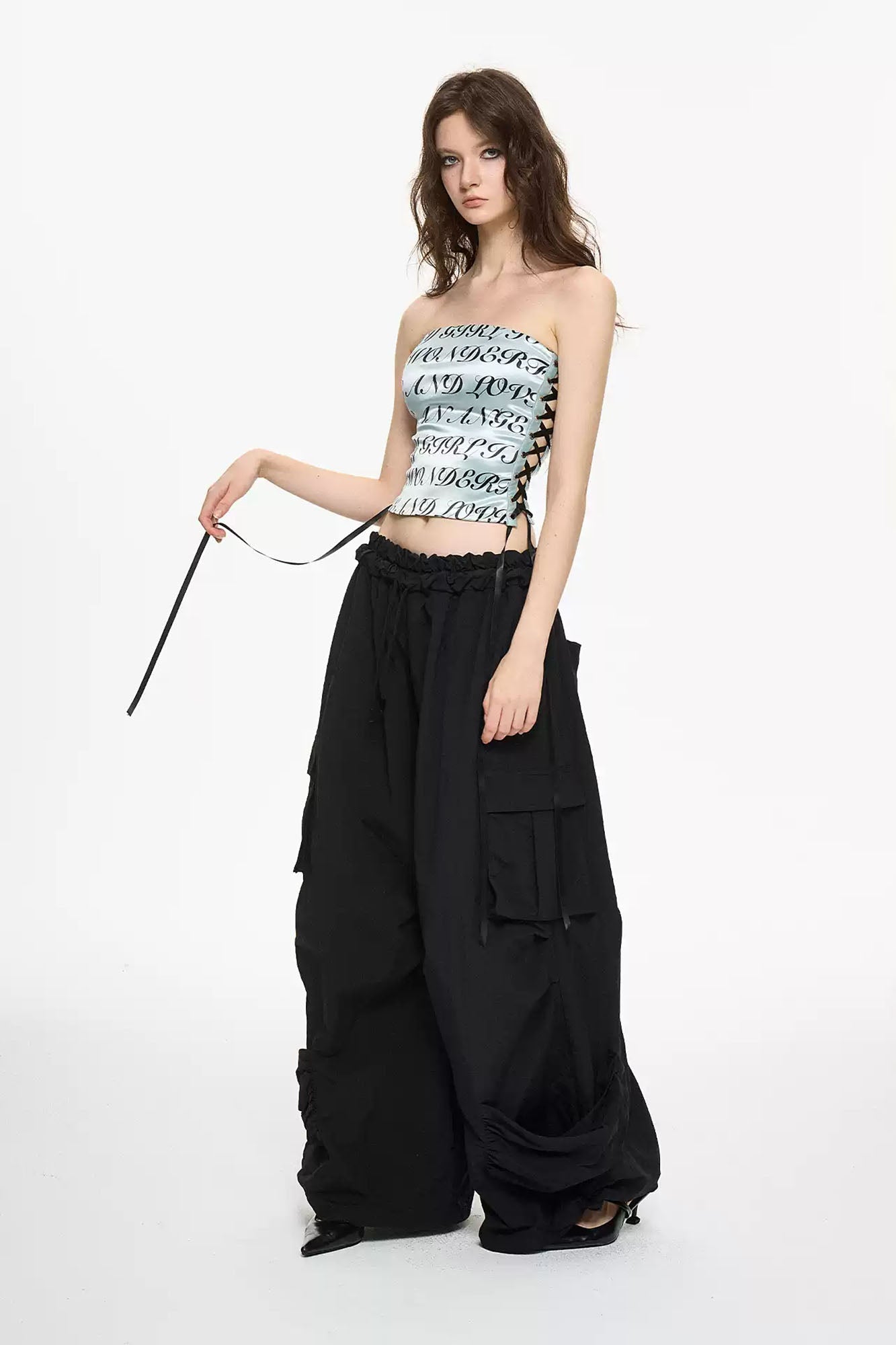 AE30 SAINT Graphic Bandeau Lace-Up Tank Top