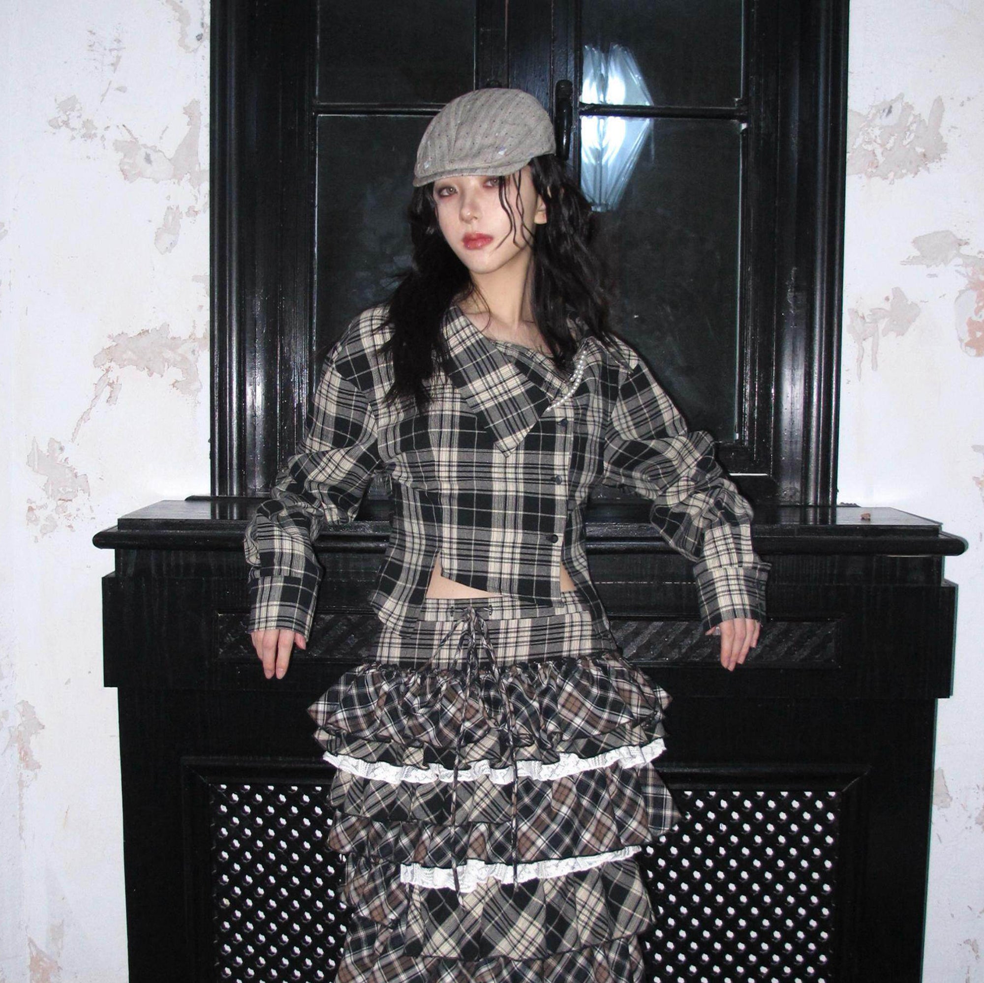 WHYNOTDANCE Retro Deconstructed Plaid Wrap Shirt