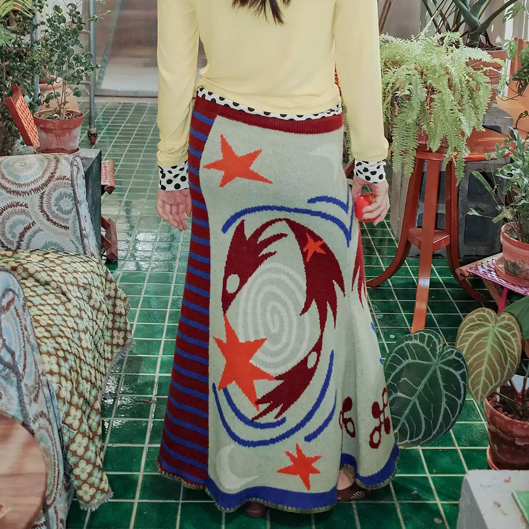 UNSOCIAL NIGHT Swirl Bird Knit Wool-Blend Midi Skirt