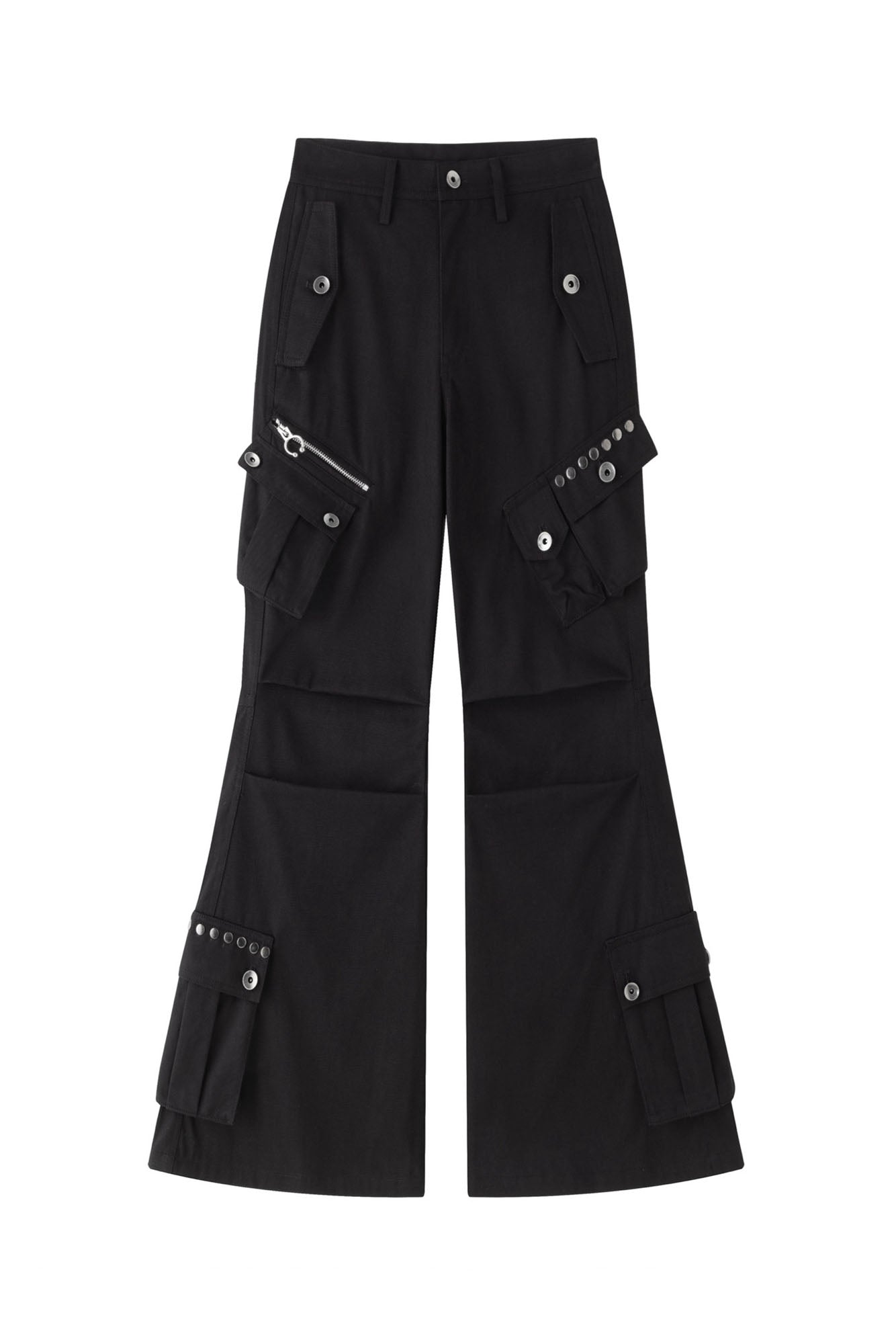 NONAME SPACE Pleated Multi-Pocket Flared Cargo Pants