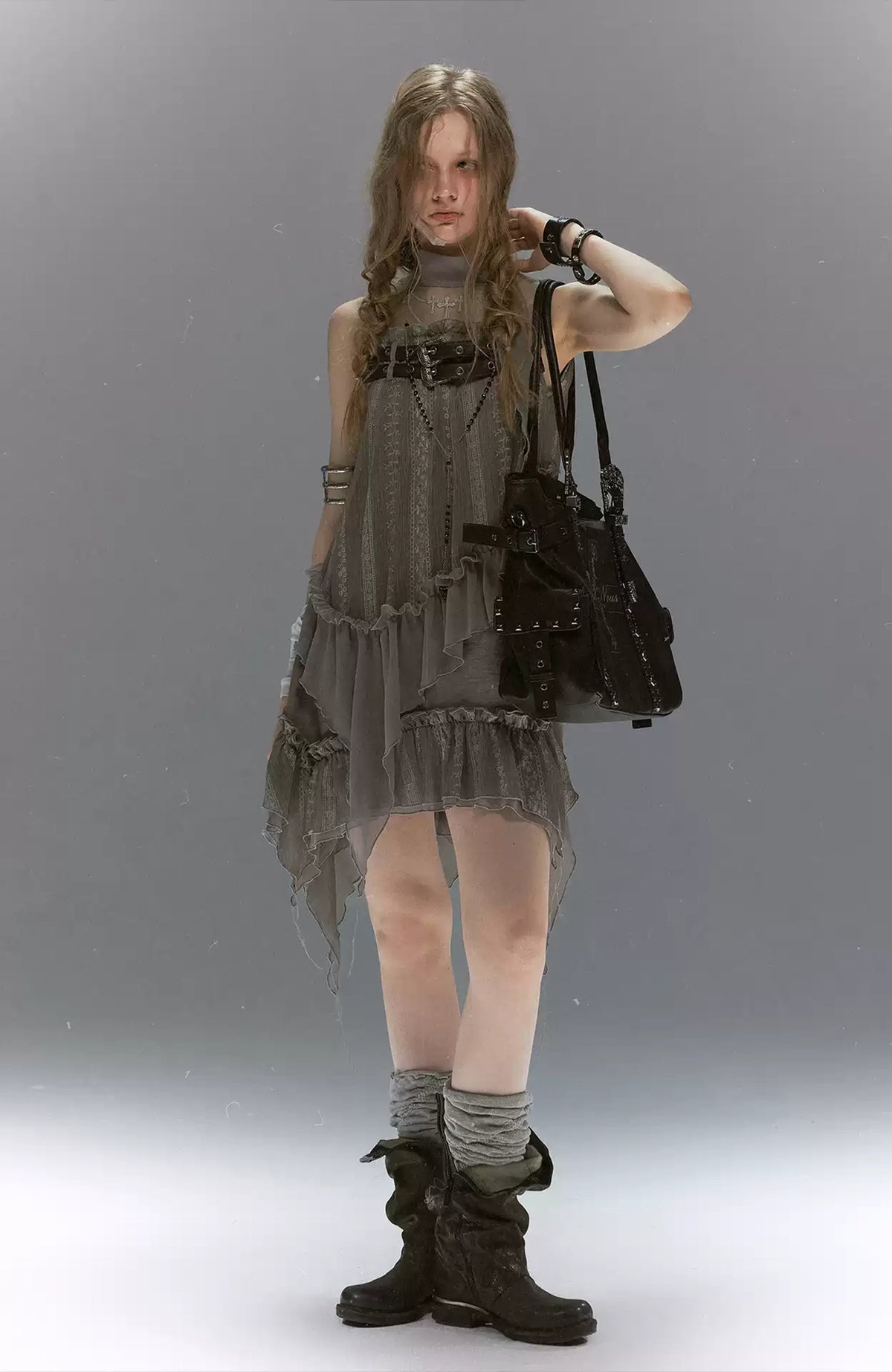 CESTNOUS Studded Faux Leather Oversized Crossbody Bag