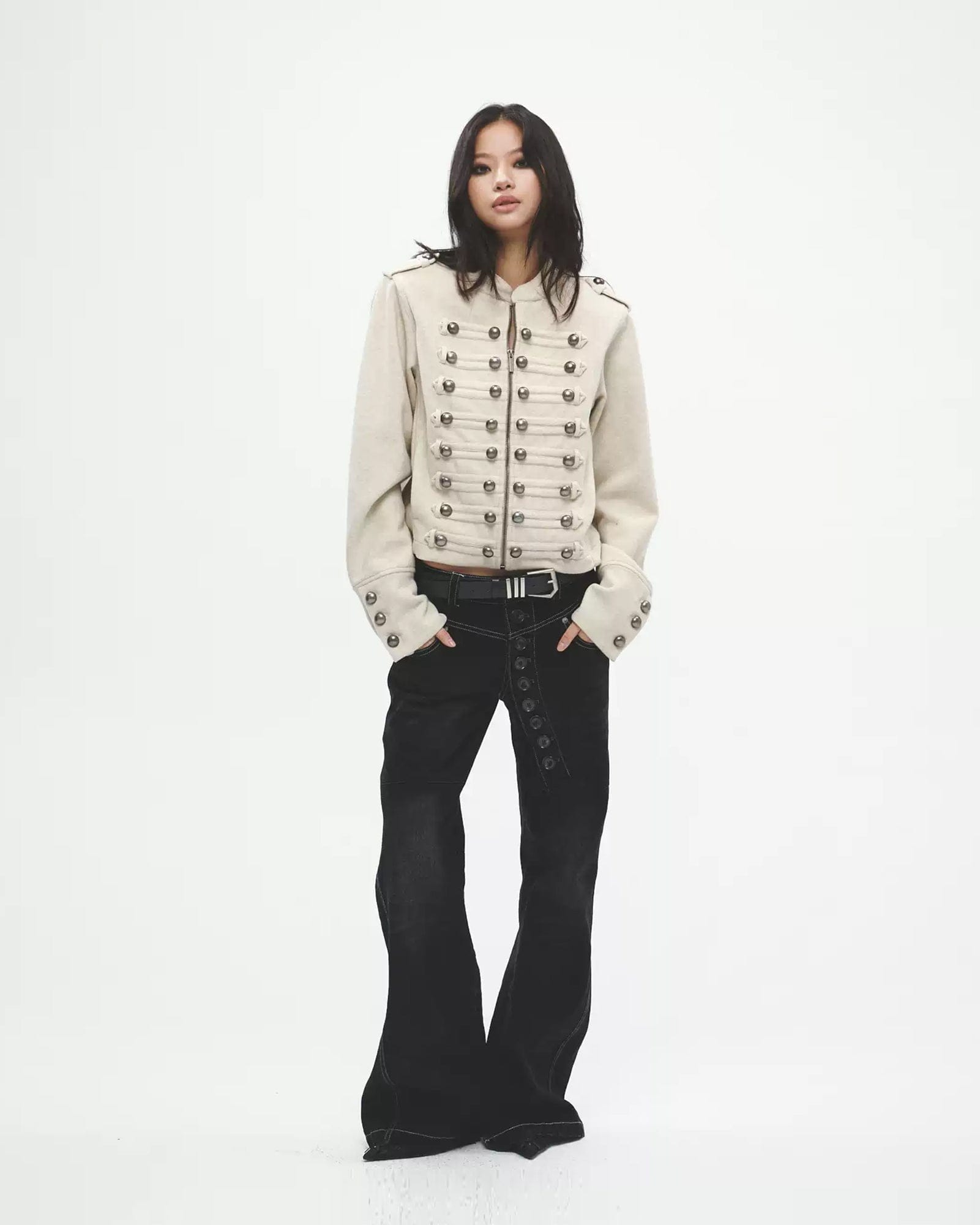 FAYCHUI Asymmetrical Button Fly Bootcut Jeans