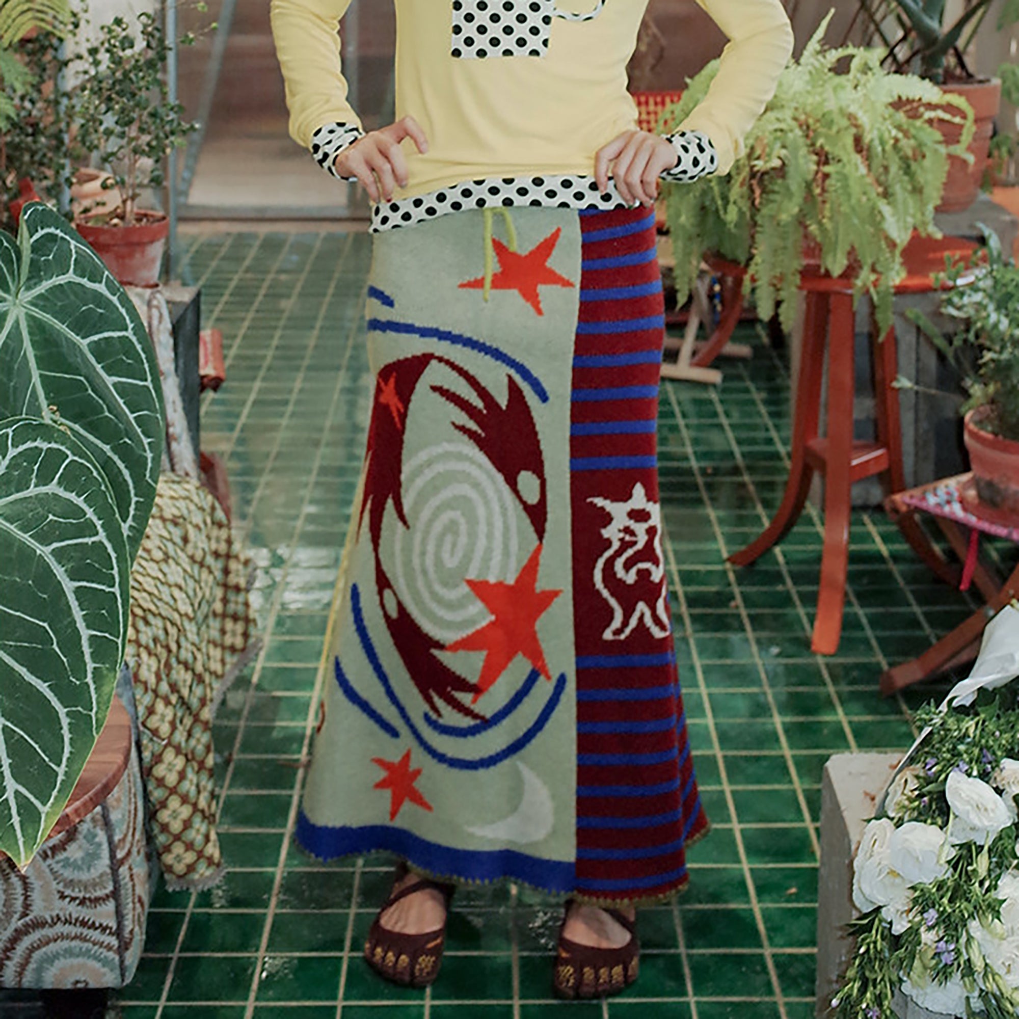 UNSOCIAL NIGHT Swirl Bird Knit Wool-Blend Midi Skirt