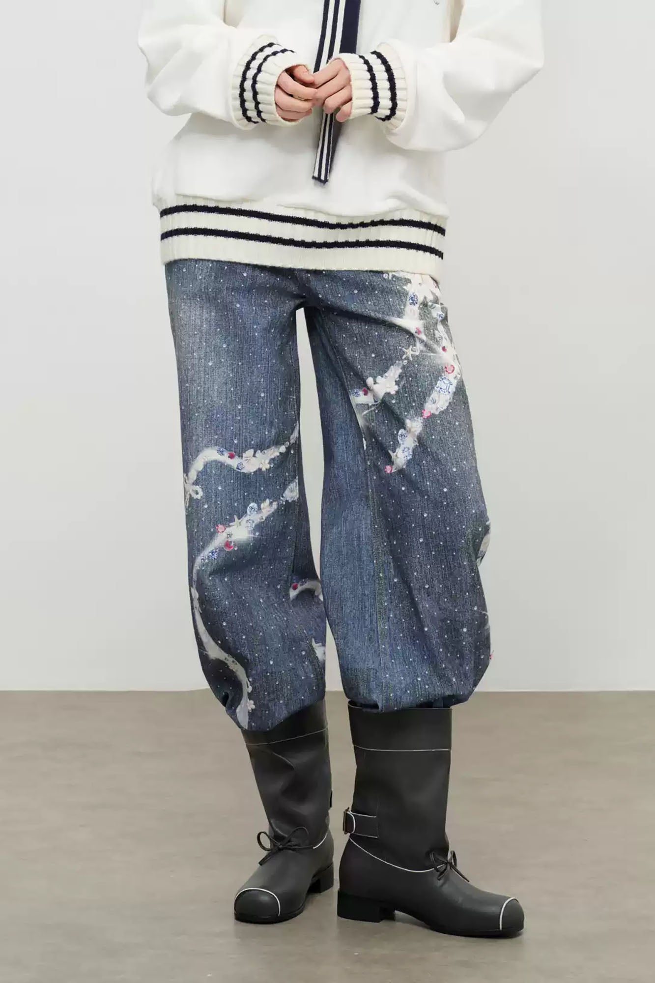 SOFITTE Distressed Paint-Splatter Wide-Leg Jeans