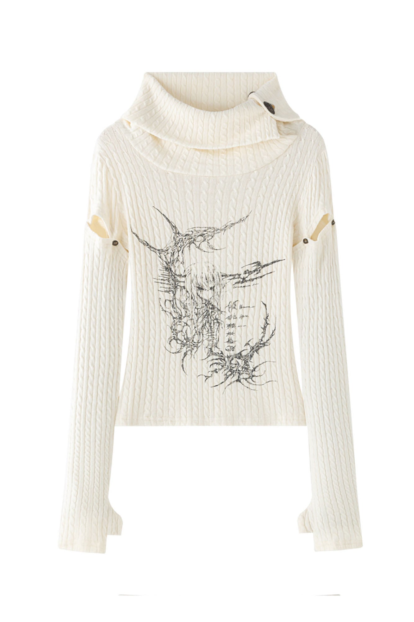 NONAME SPACE Deconstructed Funnel-Neck Cable Knit Sweater