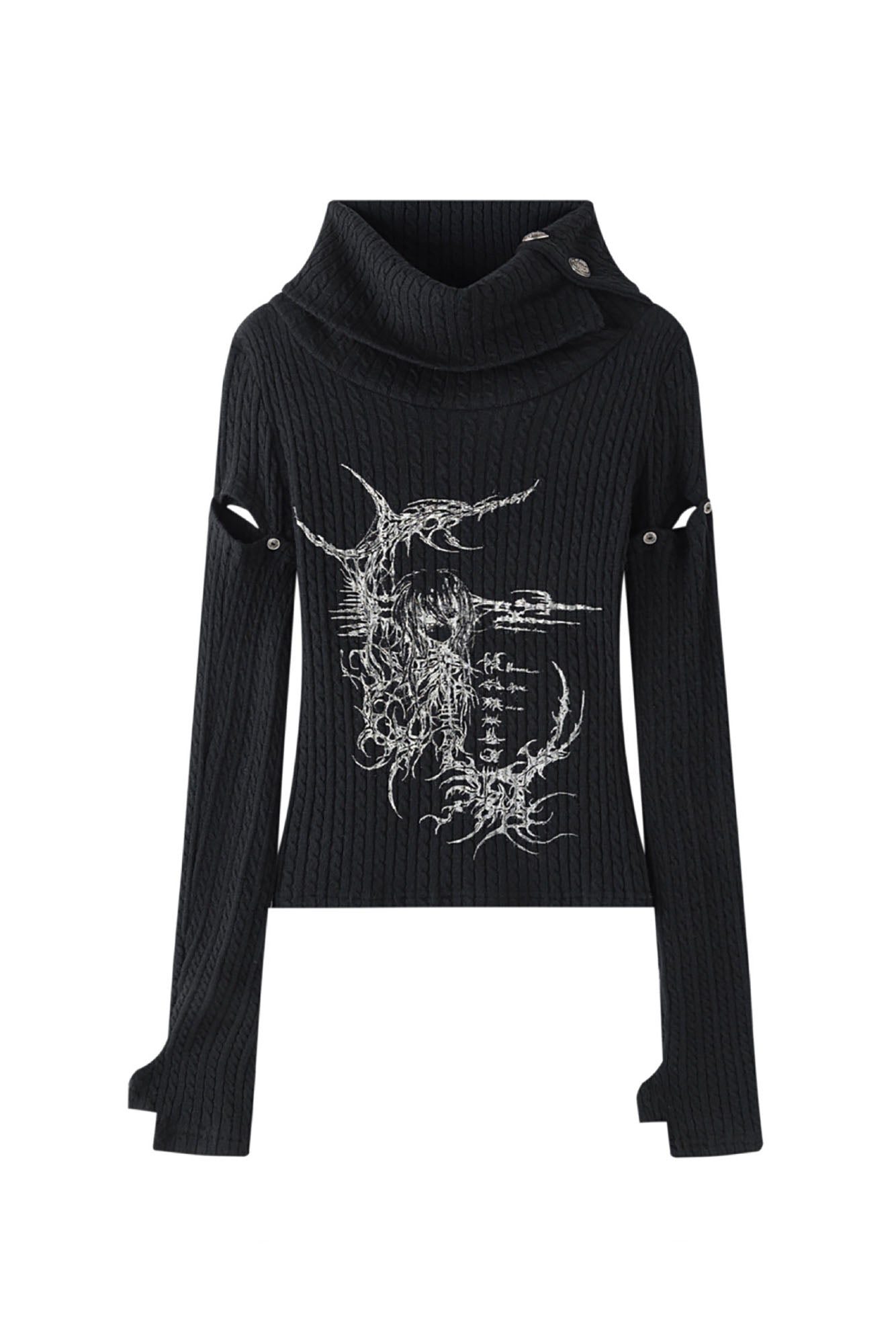 NONAME SPACE Deconstructed Funnel-Neck Cable Knit Sweater