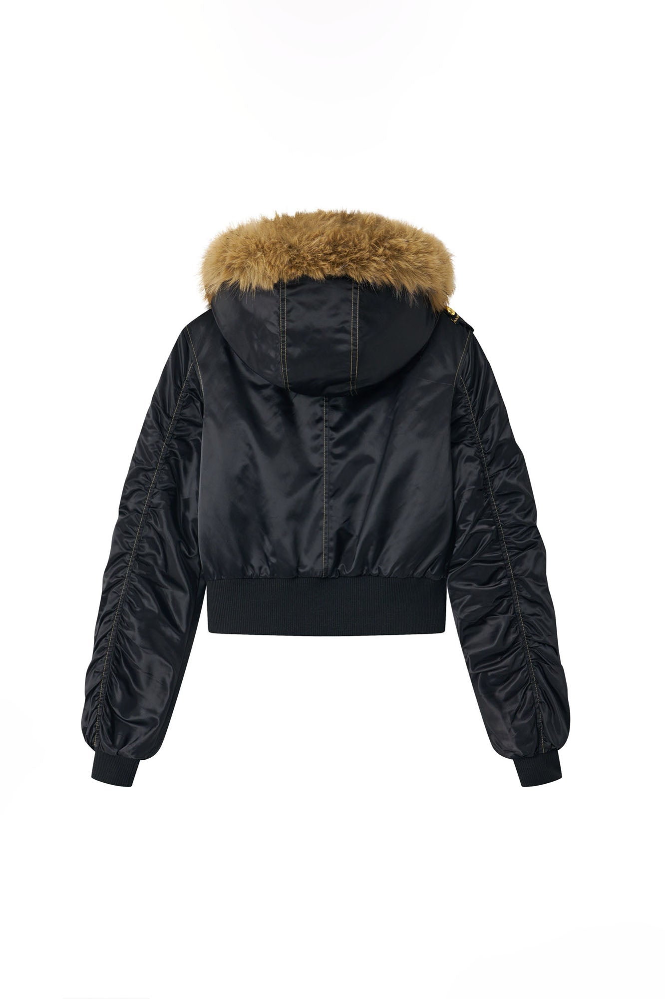 NONAME SPACE Retro Gold-Button Fur-Trim Bomber Jacket