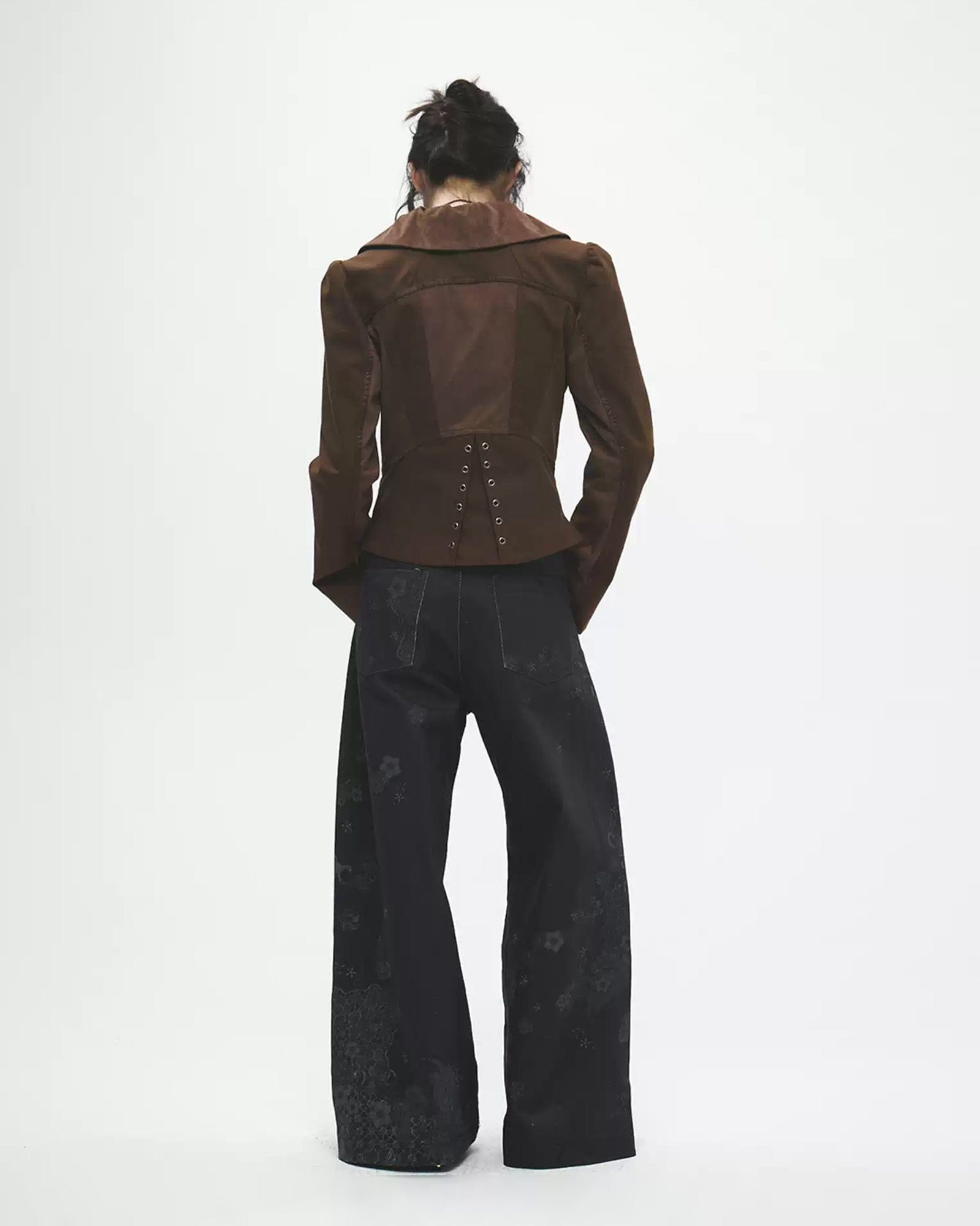 FAYCHUI Lace Graphics Wide-Leg Jeans Black