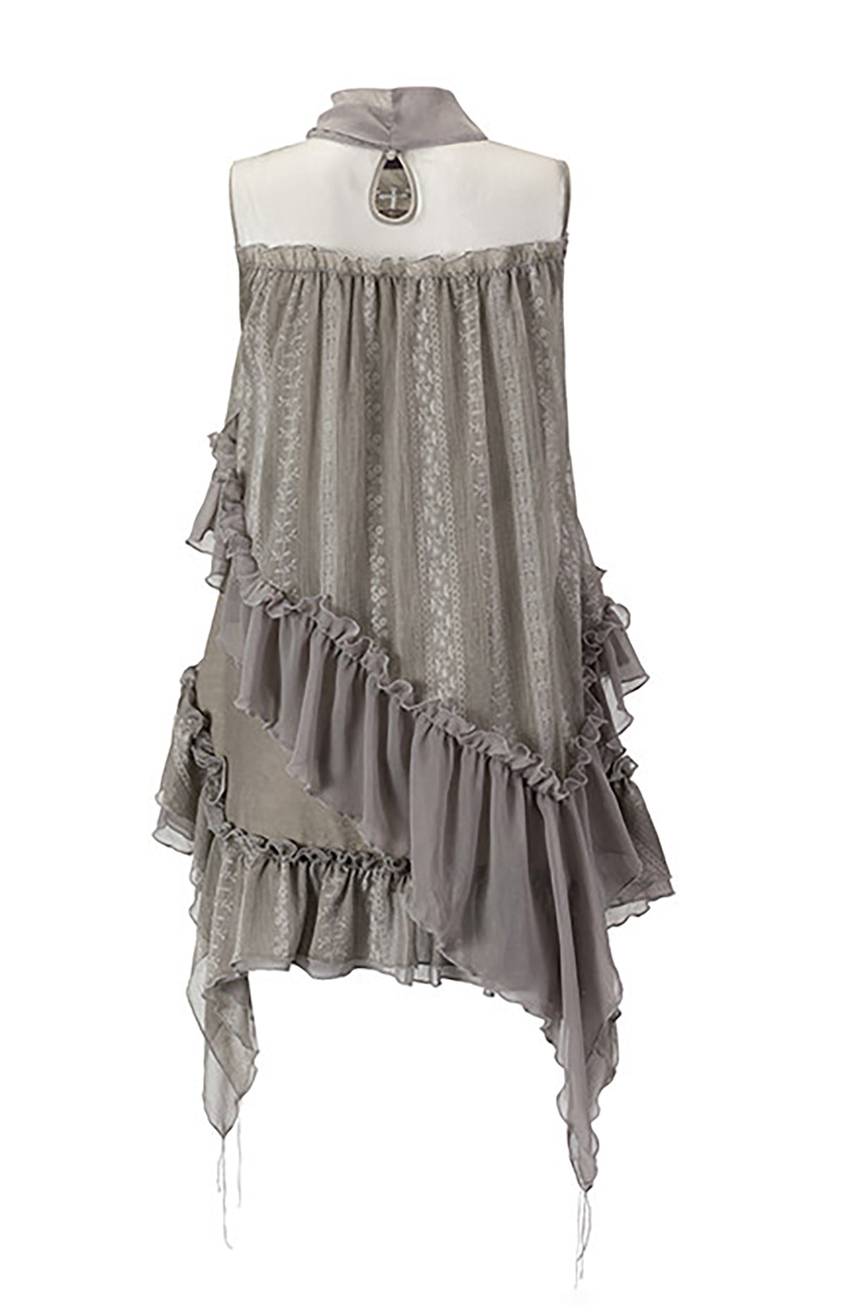 CESTNOUS Lace-Armored Cross Embroidered Layered Mesh Slip Dress