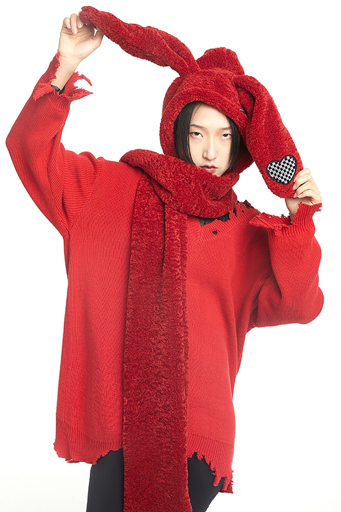 WHYNOTDANCE Plush Bunny-Ear Hooded Scarf