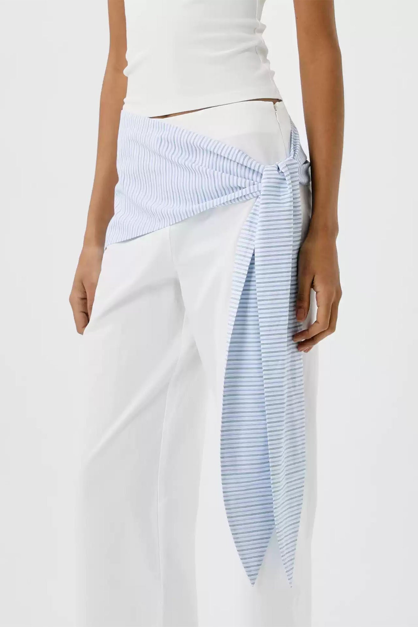 COMMAND N Striped Drape Cotton Straight-Leg Pants