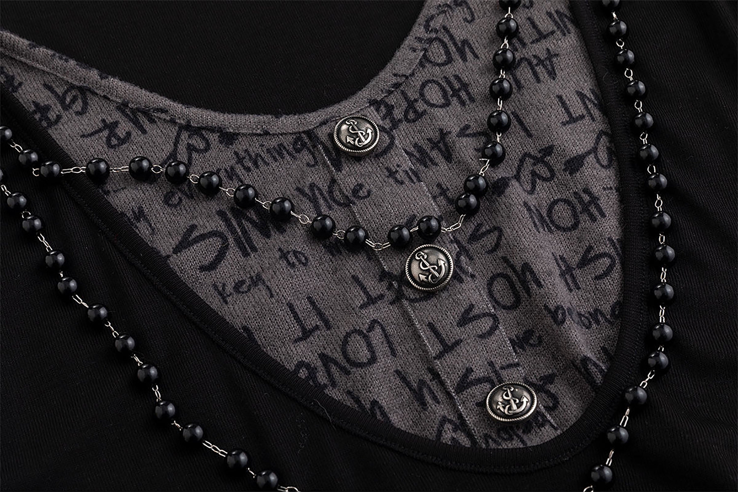 CESTNOUS Contrast Faux Layered Beaded Tee