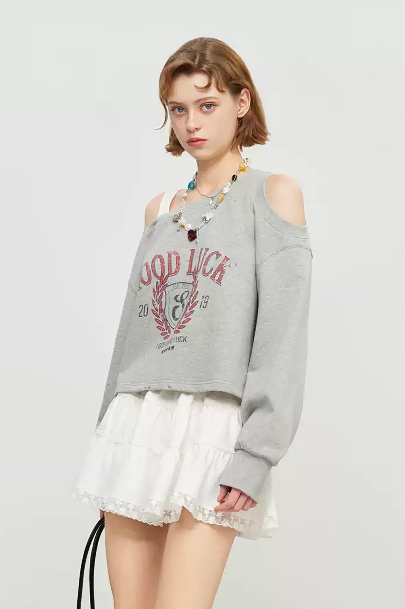 SOFITTE Retro Cutout Shoulder Cropped Sweatshirt