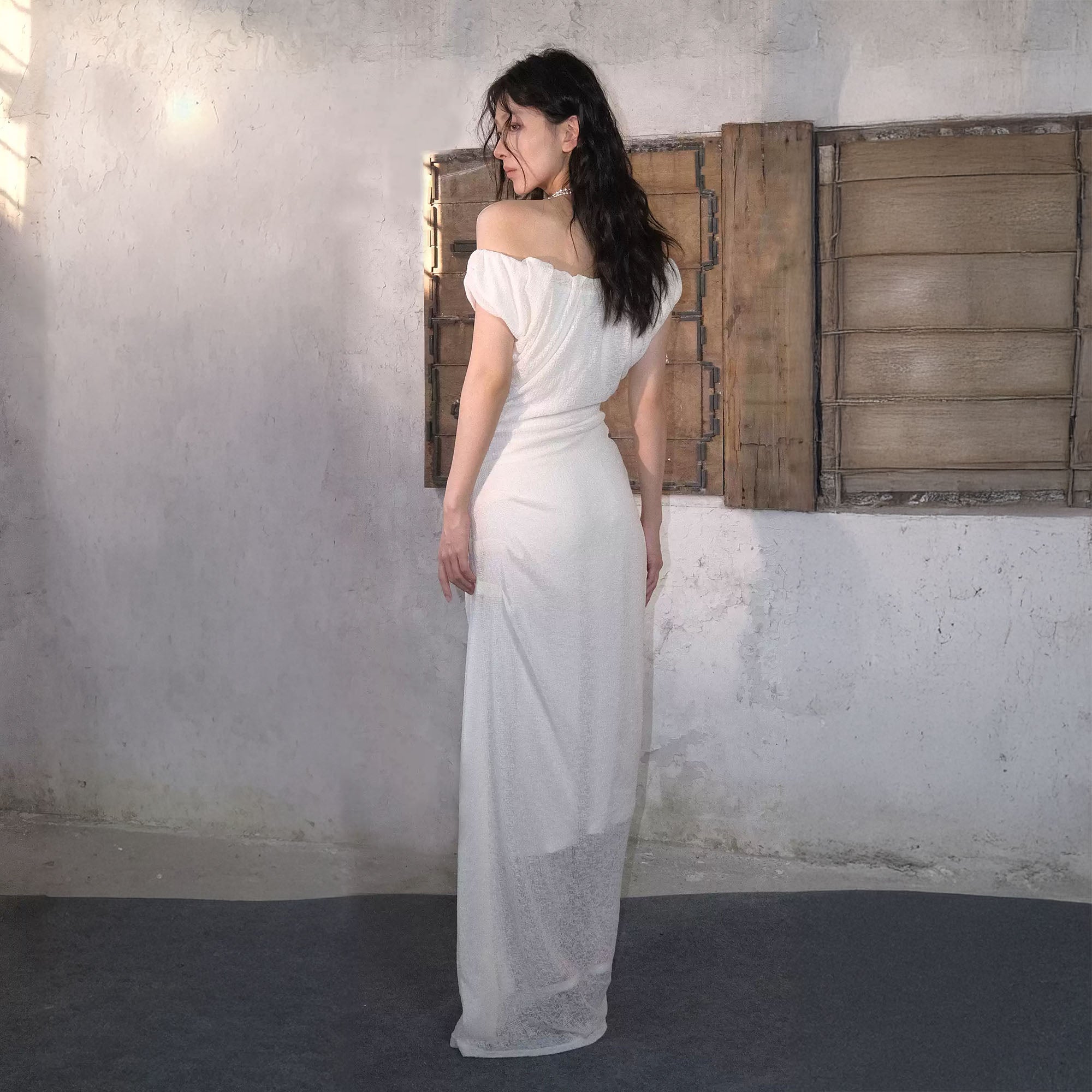WHYNOTDANCE Off-Shoulder Ruched Maxi Dress