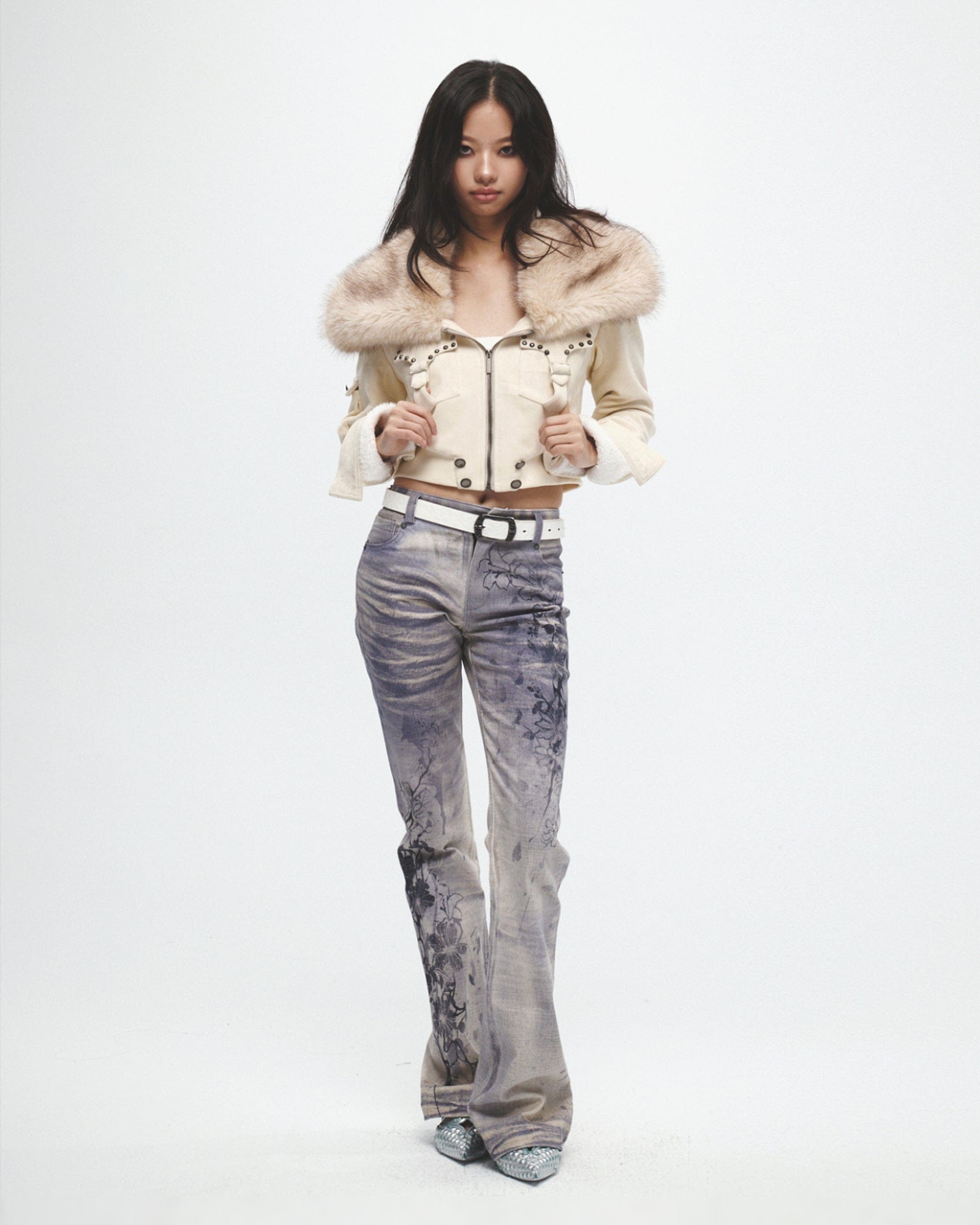 FAYCHUI Ink Floral  Dirty Fit Washed Jeans