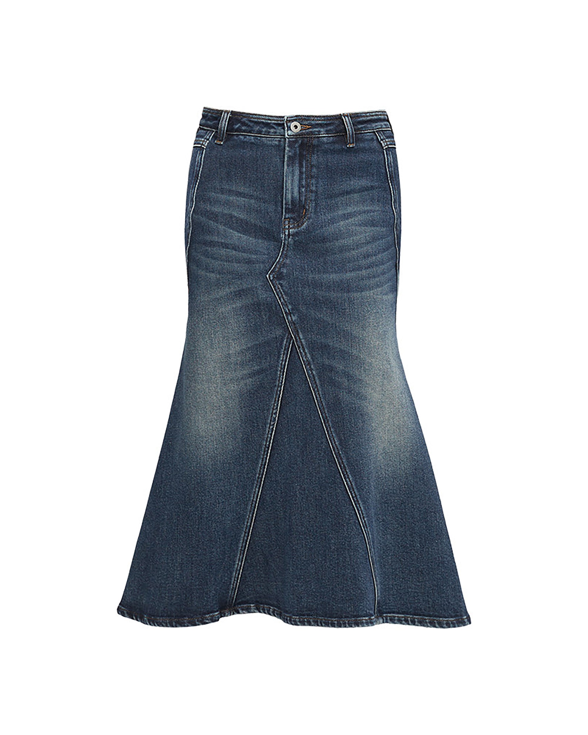 COMMAND N Washed Mermaid Denim Midi Skirt