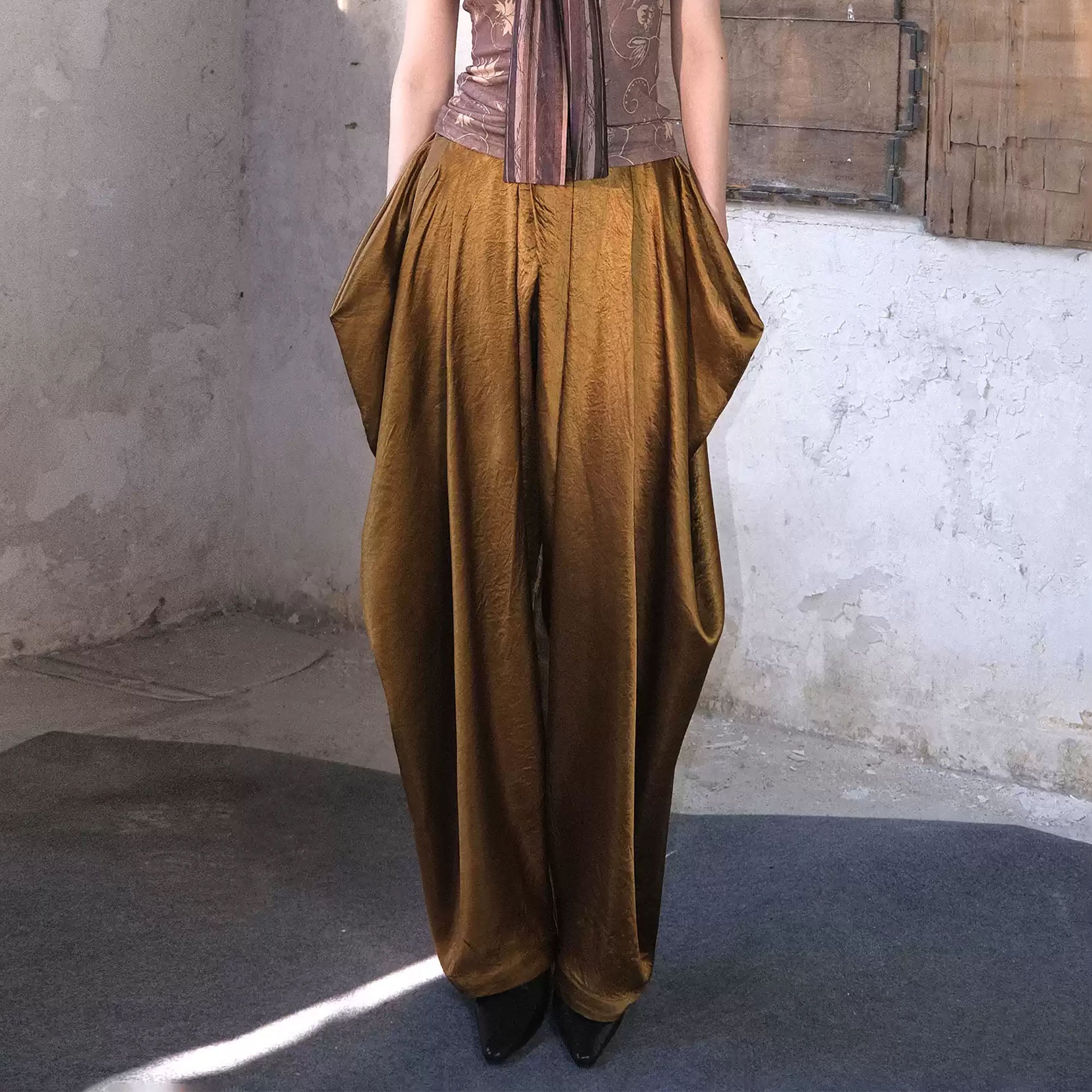 WHYNOTDANCE Acetate Draped Oversized Tapered Pants
