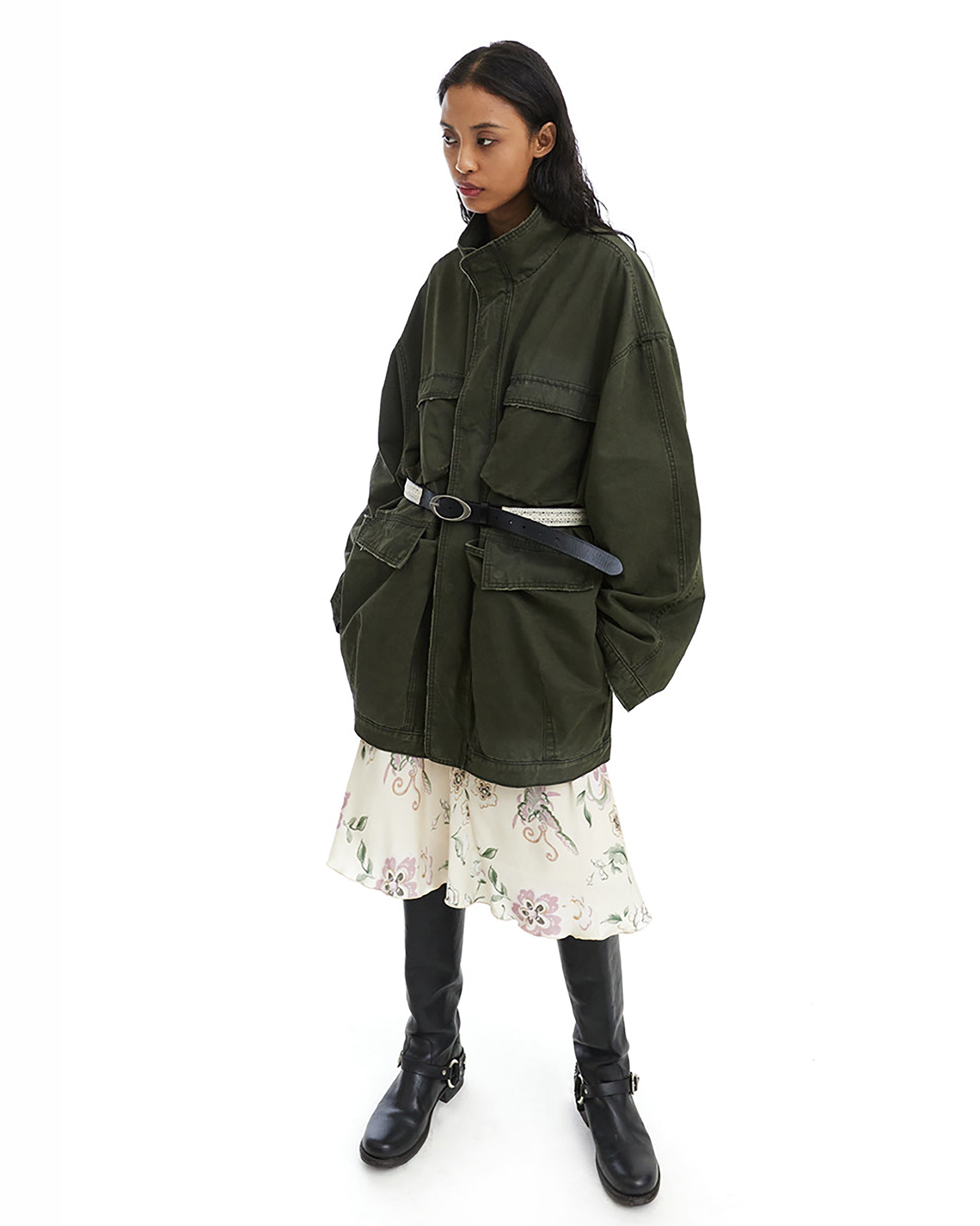 NEVERSEEZ Retro Wavy Hem Floral Skirt