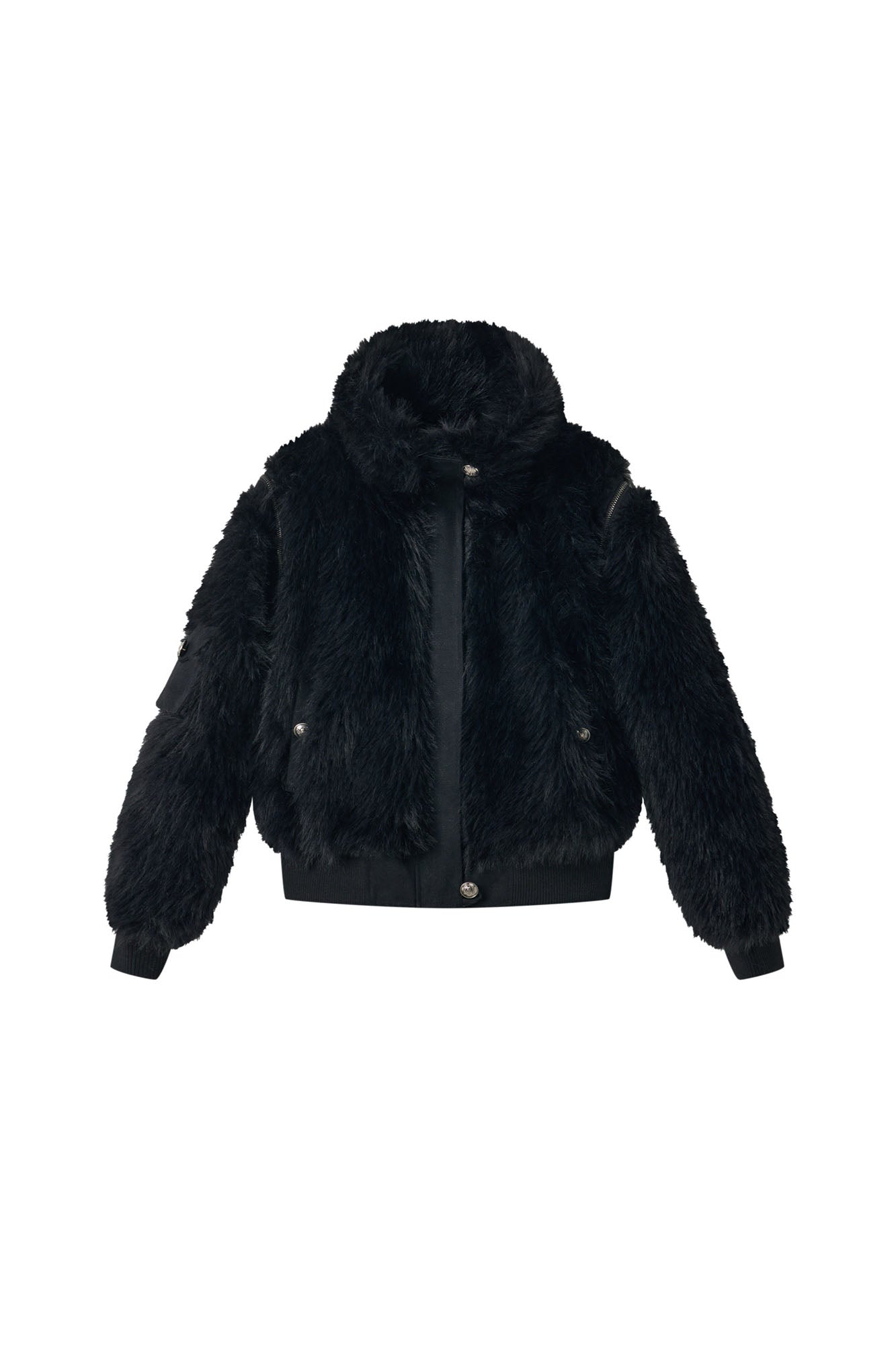 NONAME SPACE Detachable Sleeve Studded Cross Faux Fur Jacket