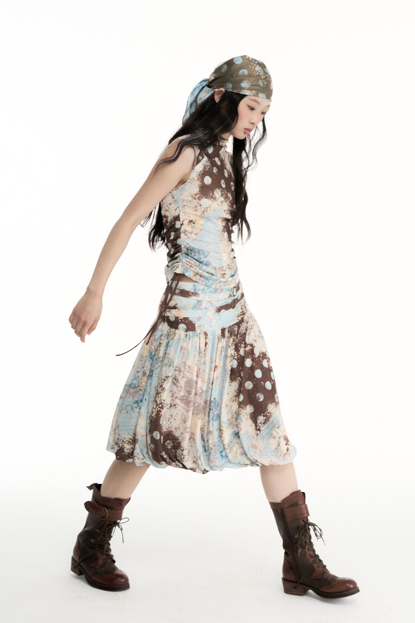 CONFUN Contrast Spliced Floral Skirt