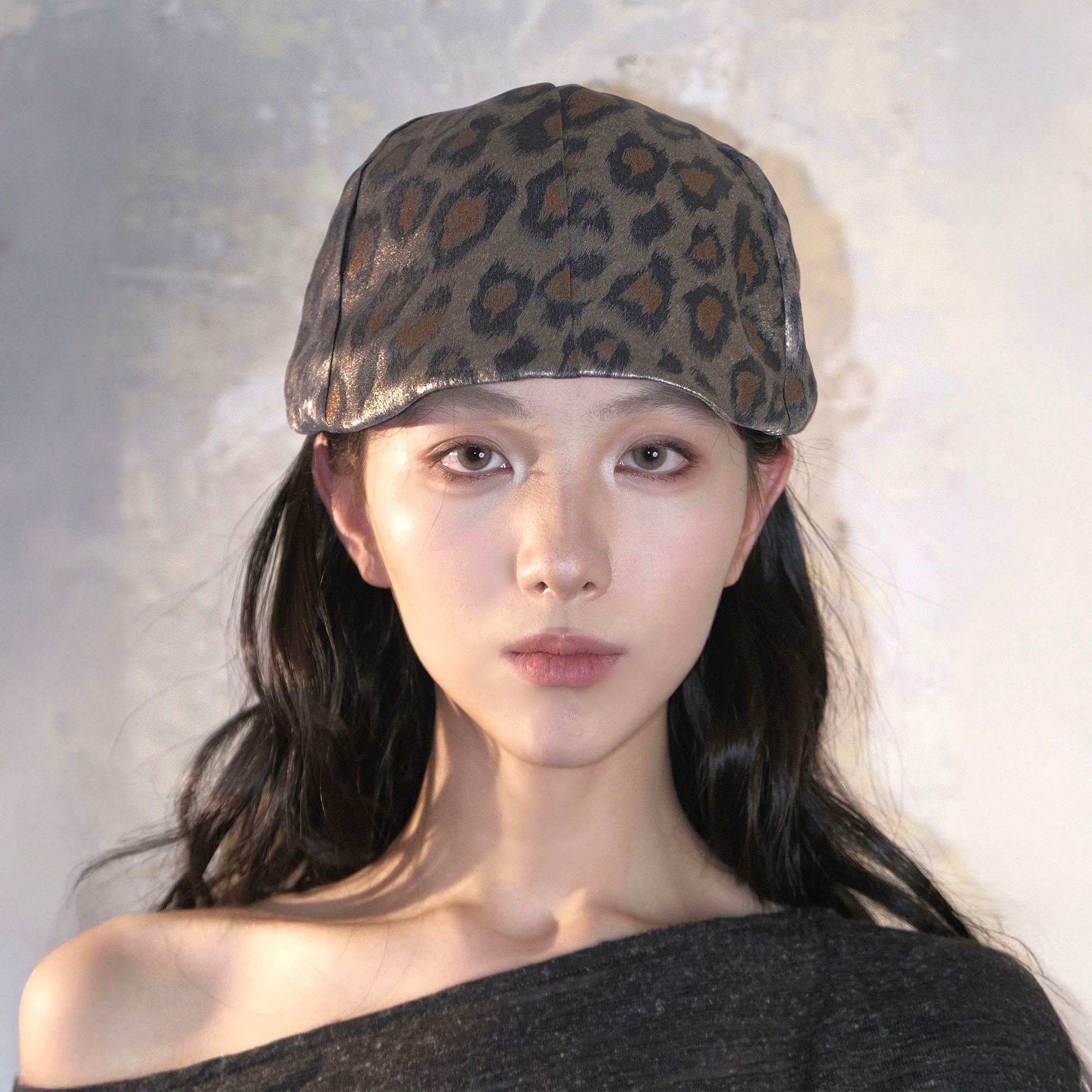 WHYNOTDANCE Metallic Leopard Newsboy Cap