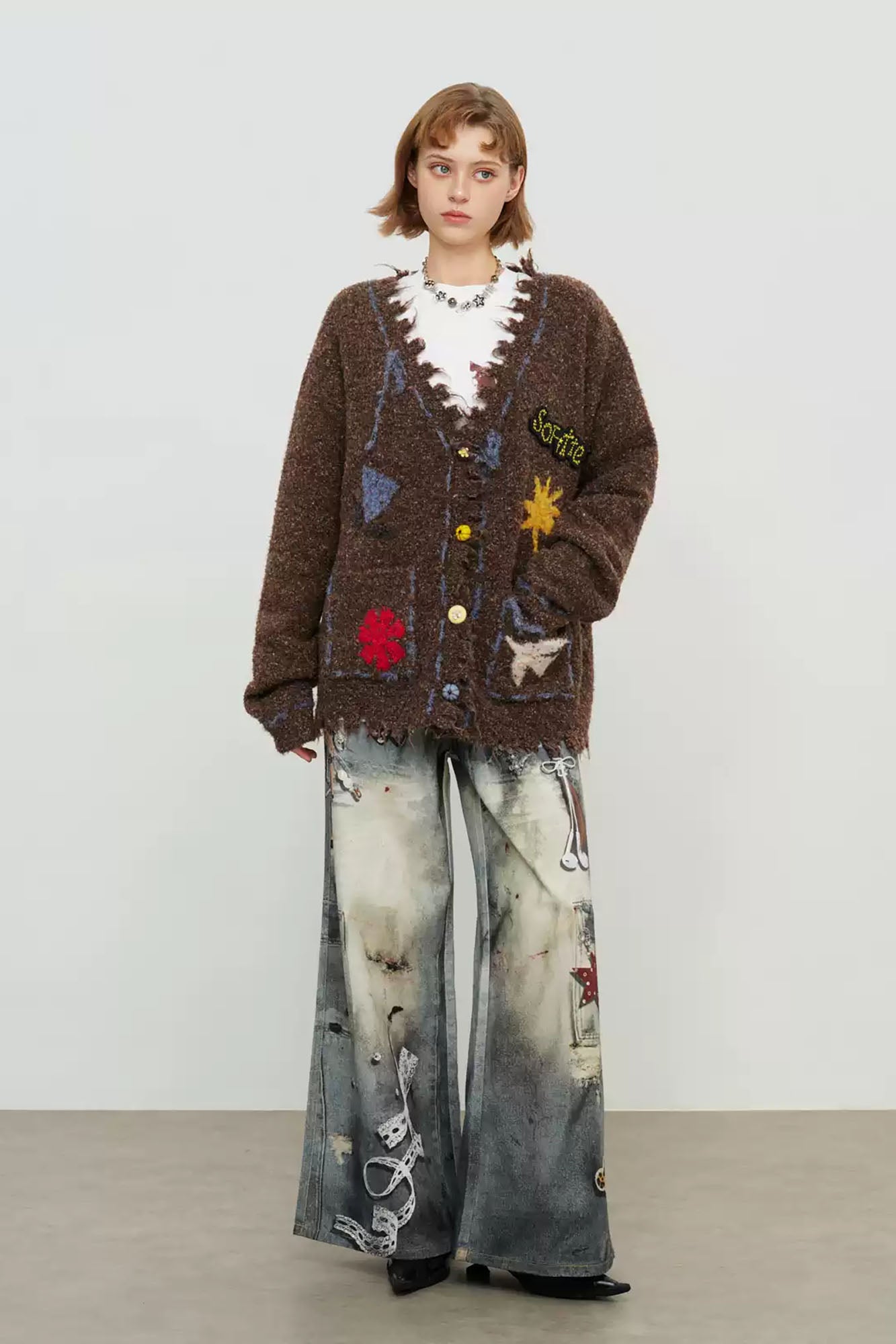 SOFITTE Leopard Waistband Trompe-L’Oeil Oversized Jeans