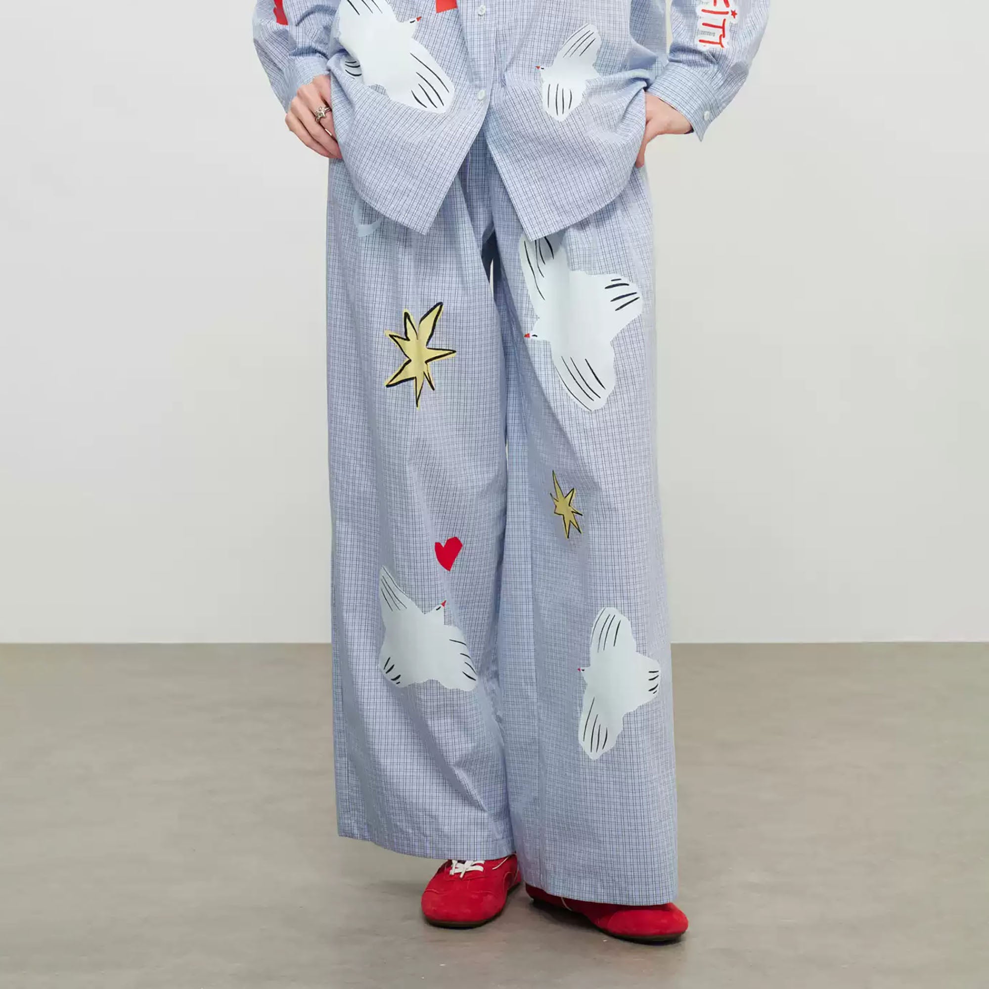 SOFITTE Checked Dove Graphic Wide-Leg Pants
