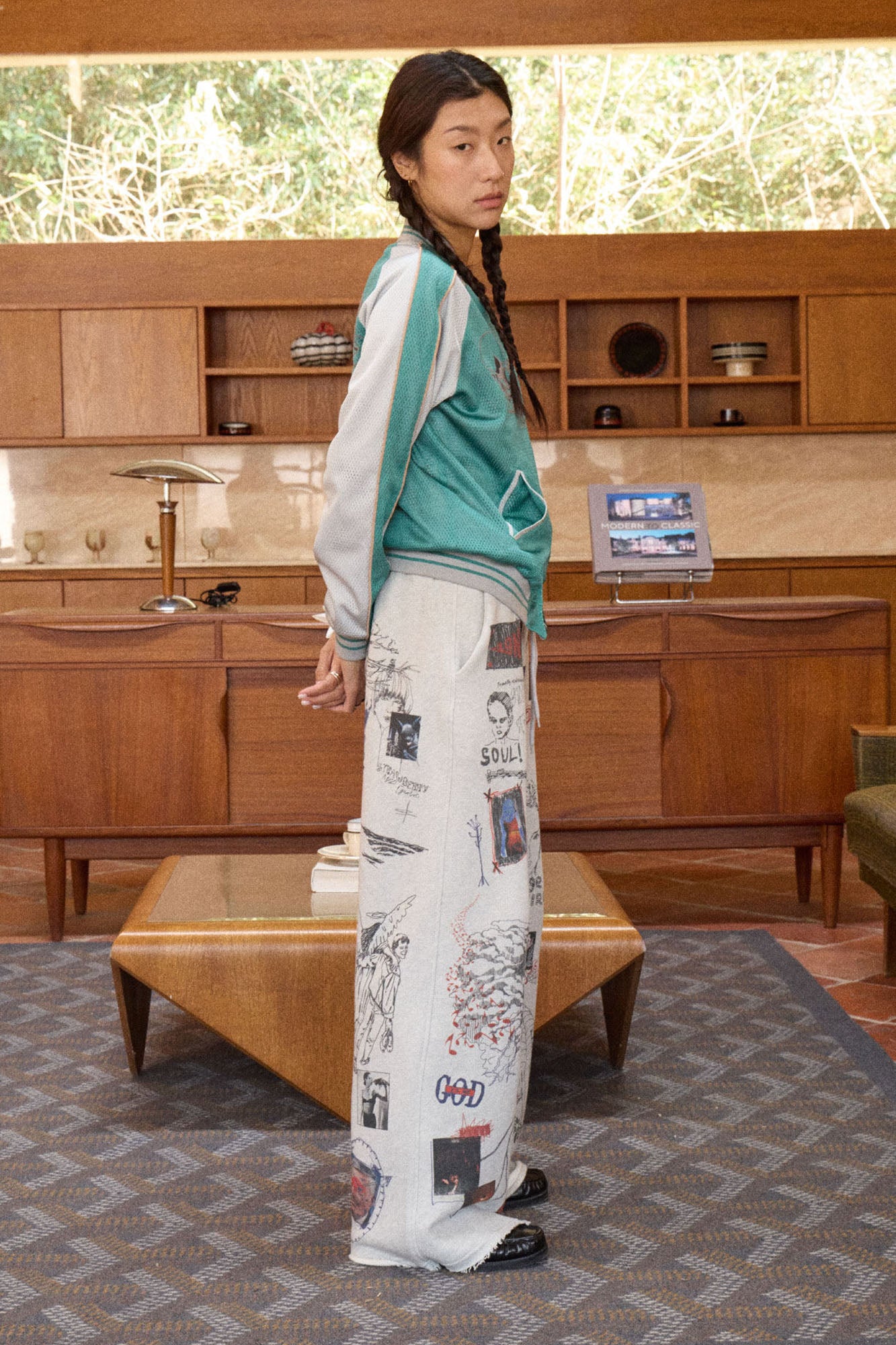 NIANJIUYIKOUER Collage Sketch Graphic Cotton Sweatpants