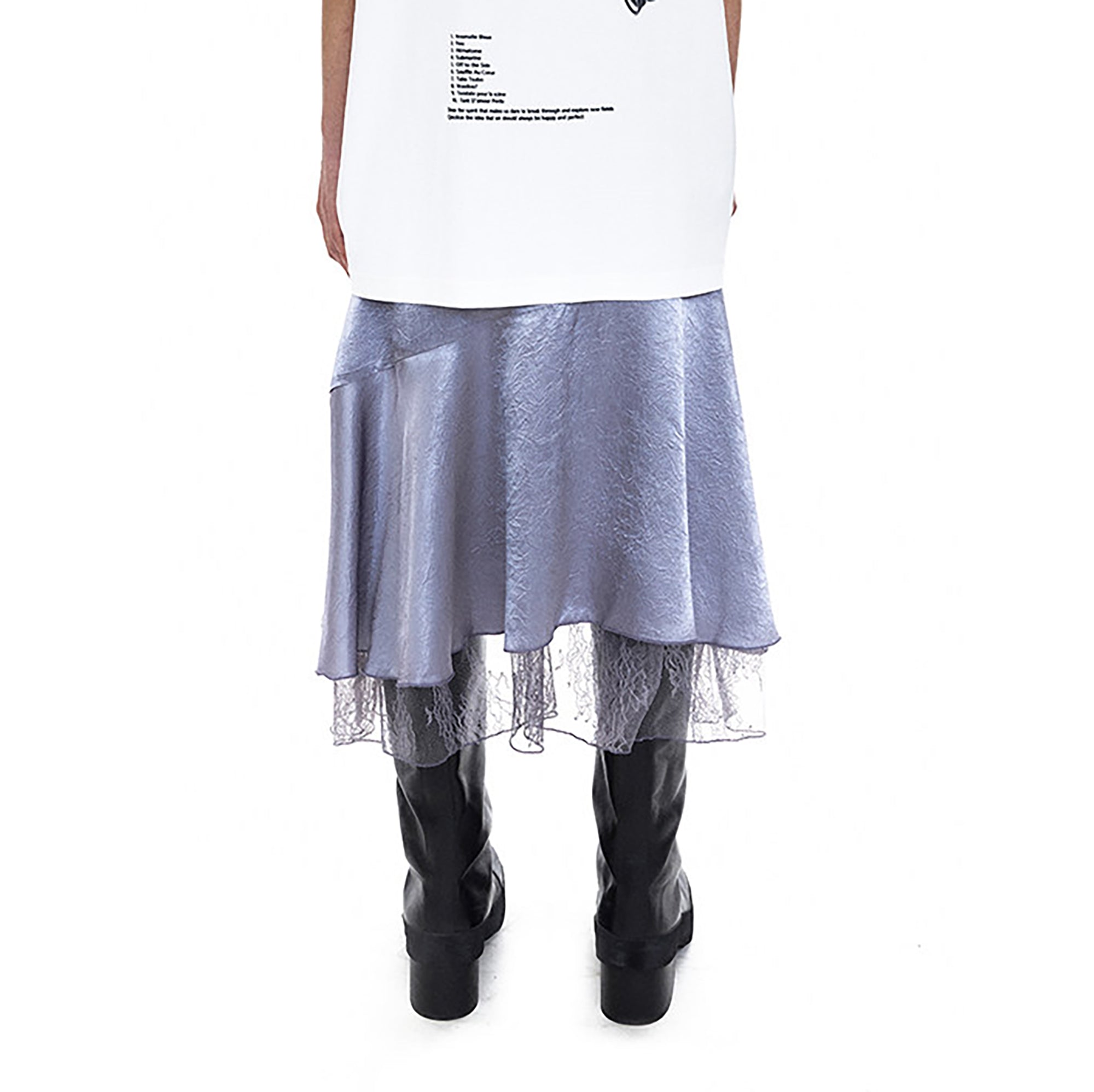 NEVERSEEZ Satin Acetate Lace-Panel Midi Skirt