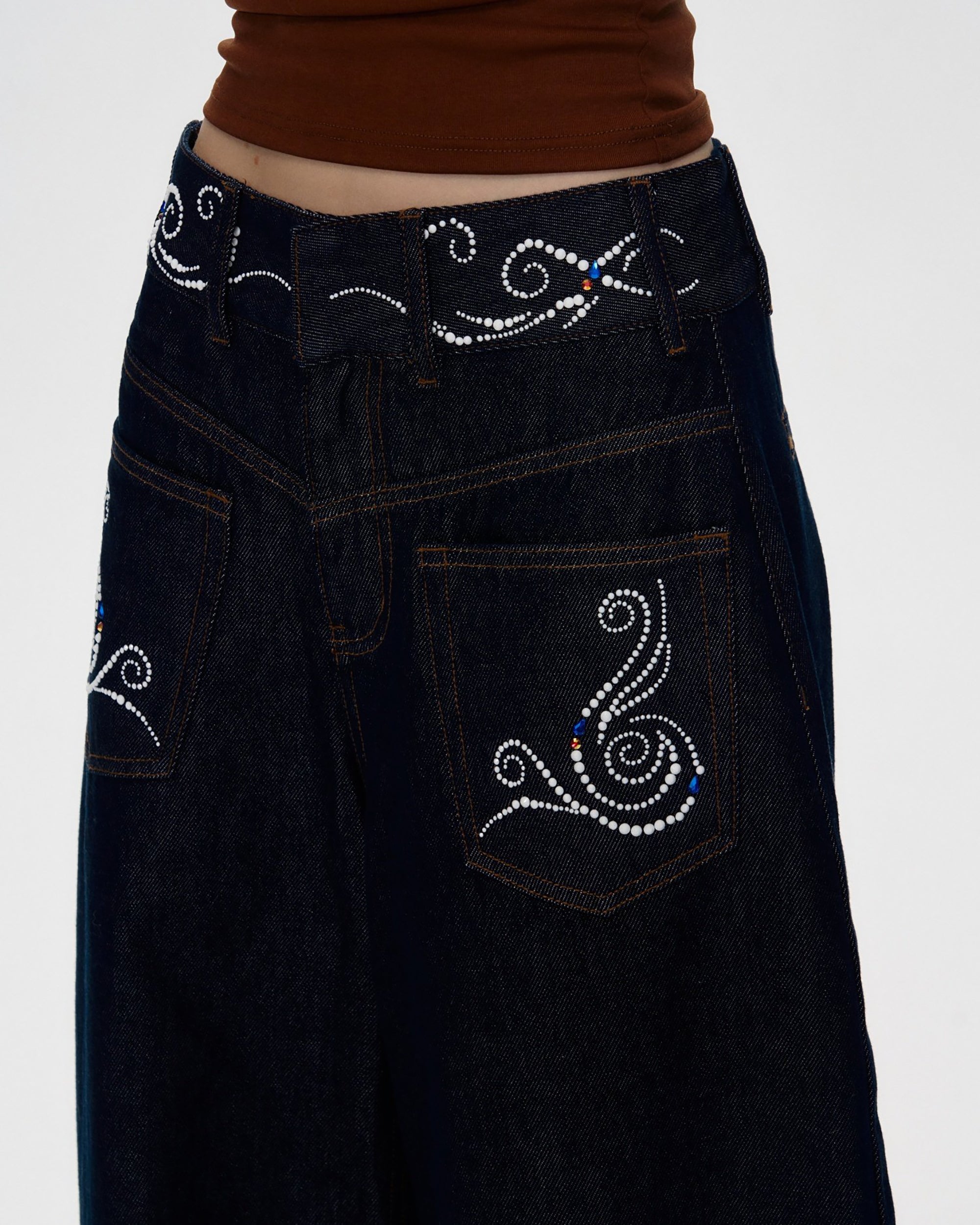 10AMSOTIIIIIIRED Wave Diamond Curved Wide-Leg Jeans