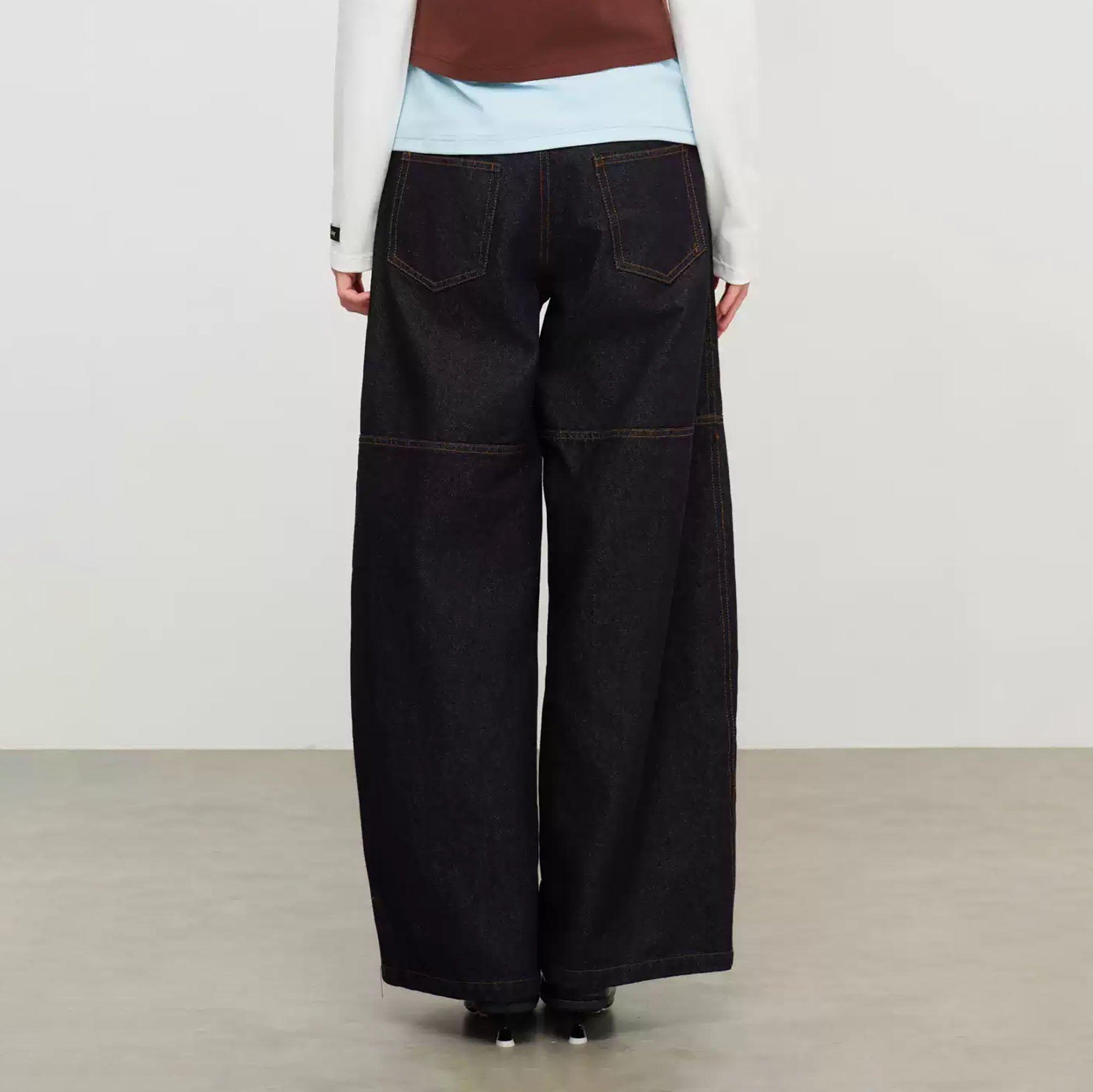 SOFITTE Contrast Waistband Asym Button Seam Raw Jeans