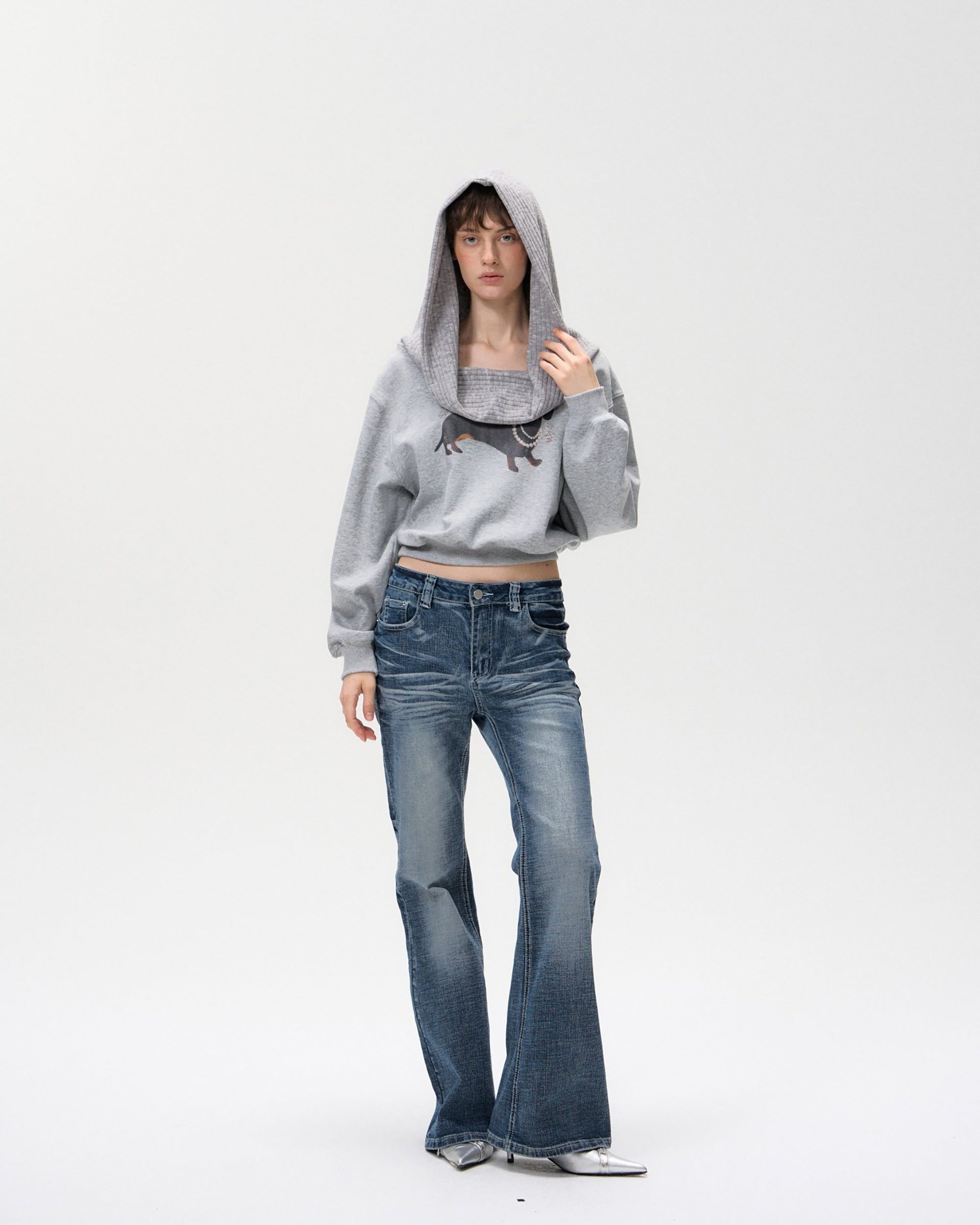 10AMSOTIIIIIIRED Retro Washed Whisker Flared Jeans