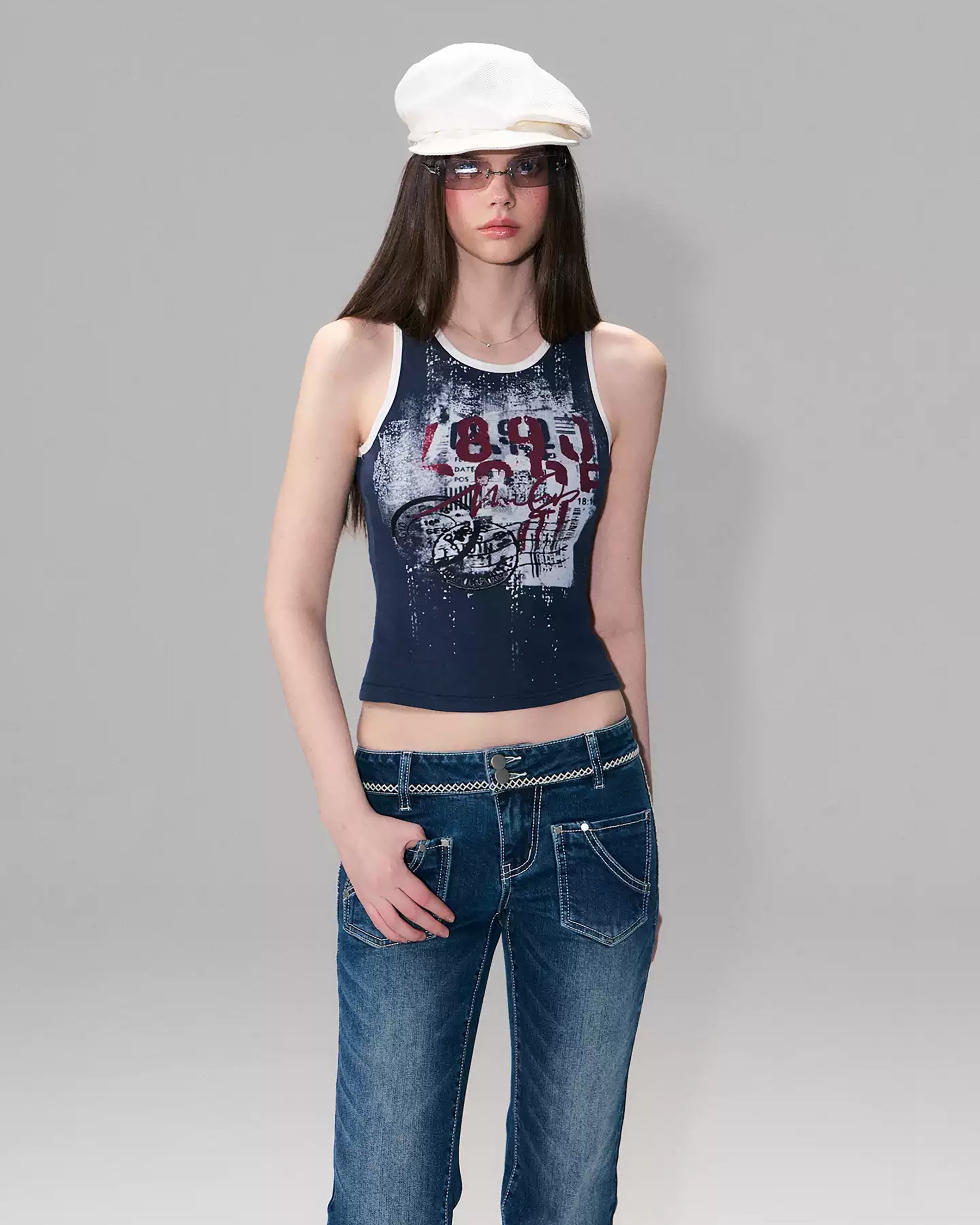 THE NEVERMORE Retro Graphic Cropped Tank Top